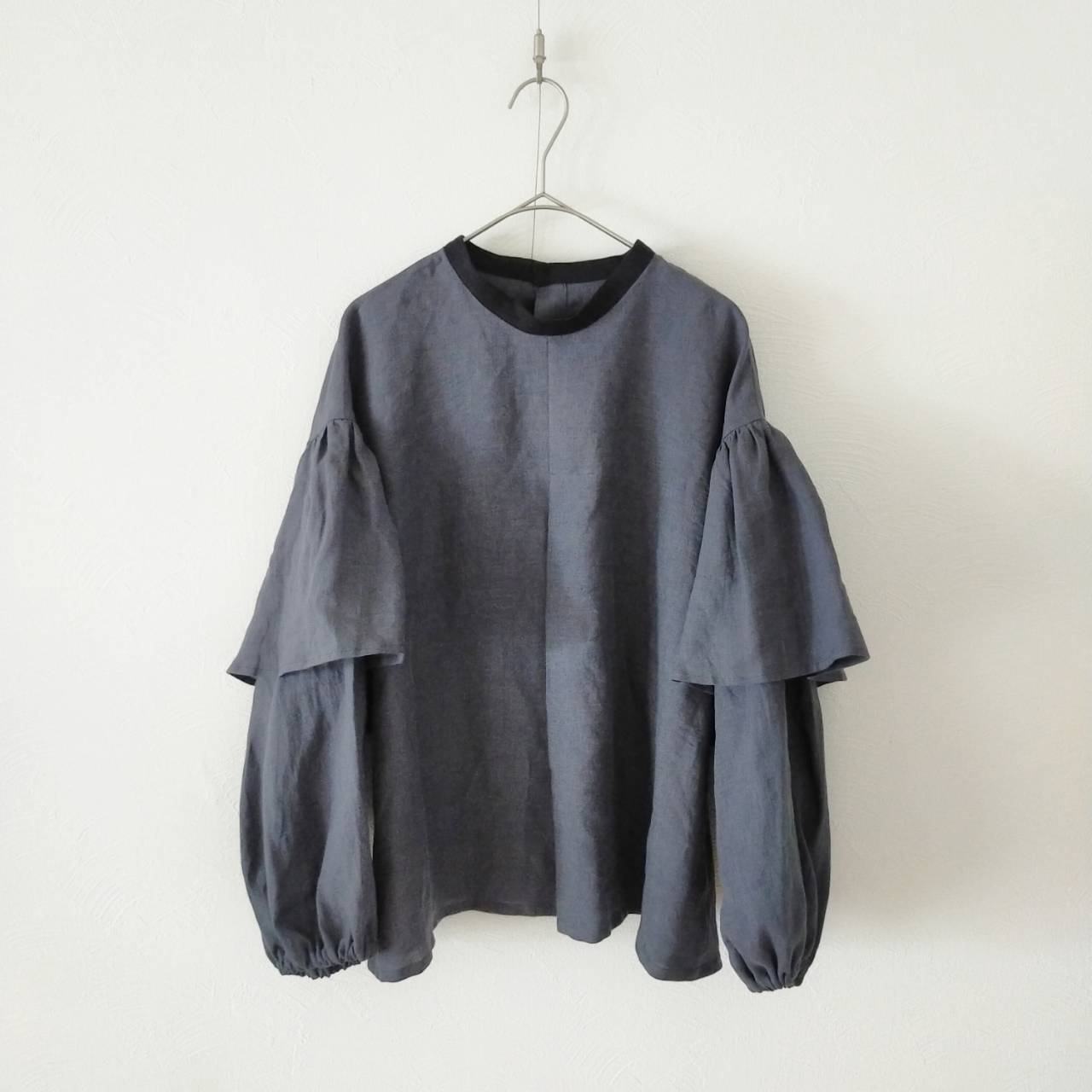 Double sleeve linen blouse/gray