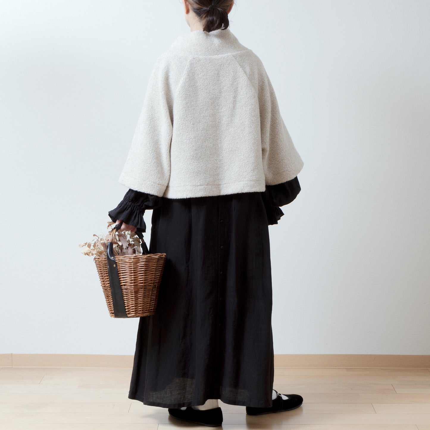 High-quality wool boa A-line raglan pullover/light beige