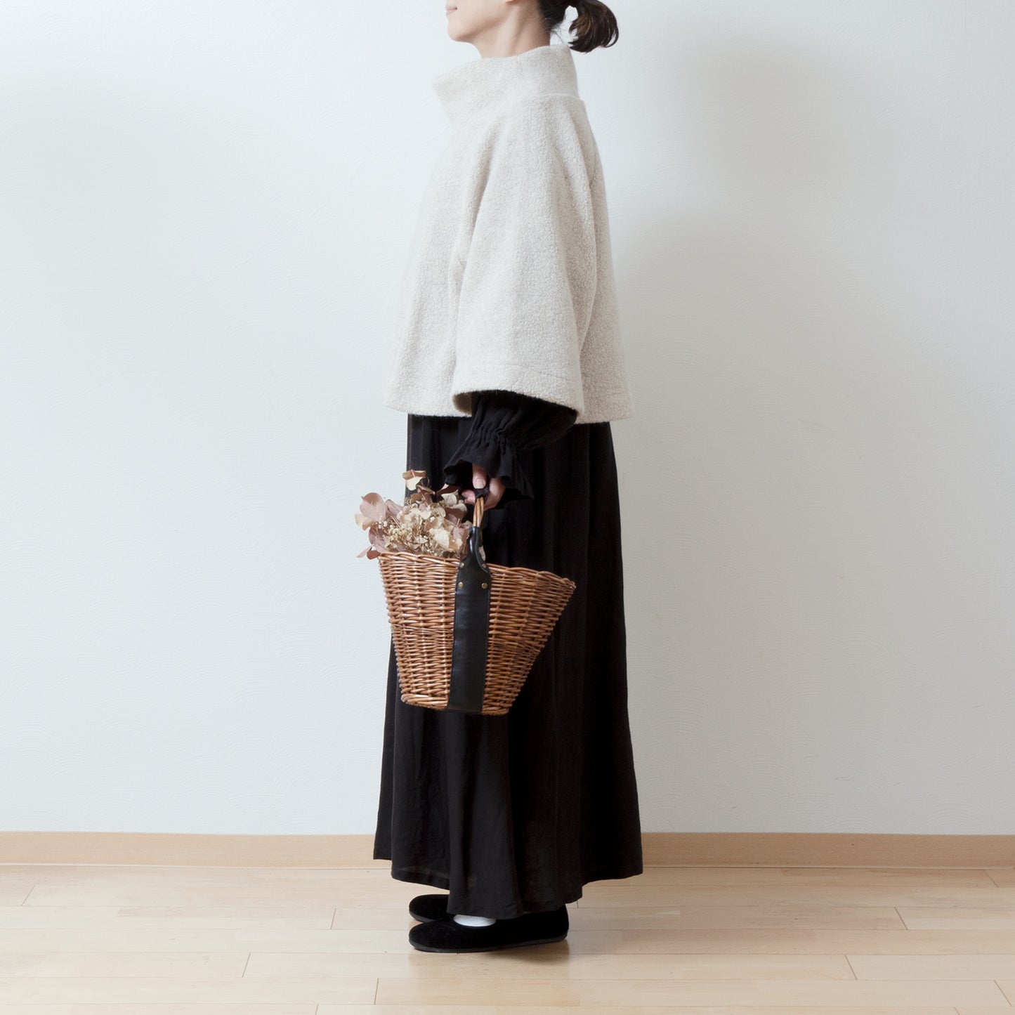 High-quality wool boa A-line raglan pullover/light beige