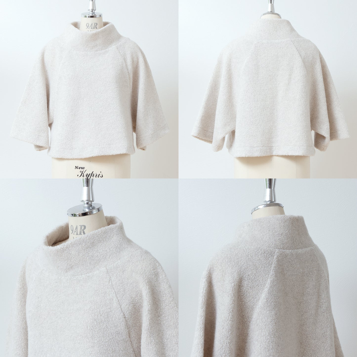 High-quality wool boa A-line raglan pullover/light beige