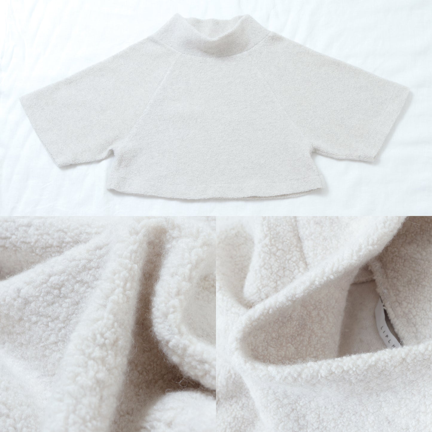 High-quality wool boa A-line raglan pullover/light beige