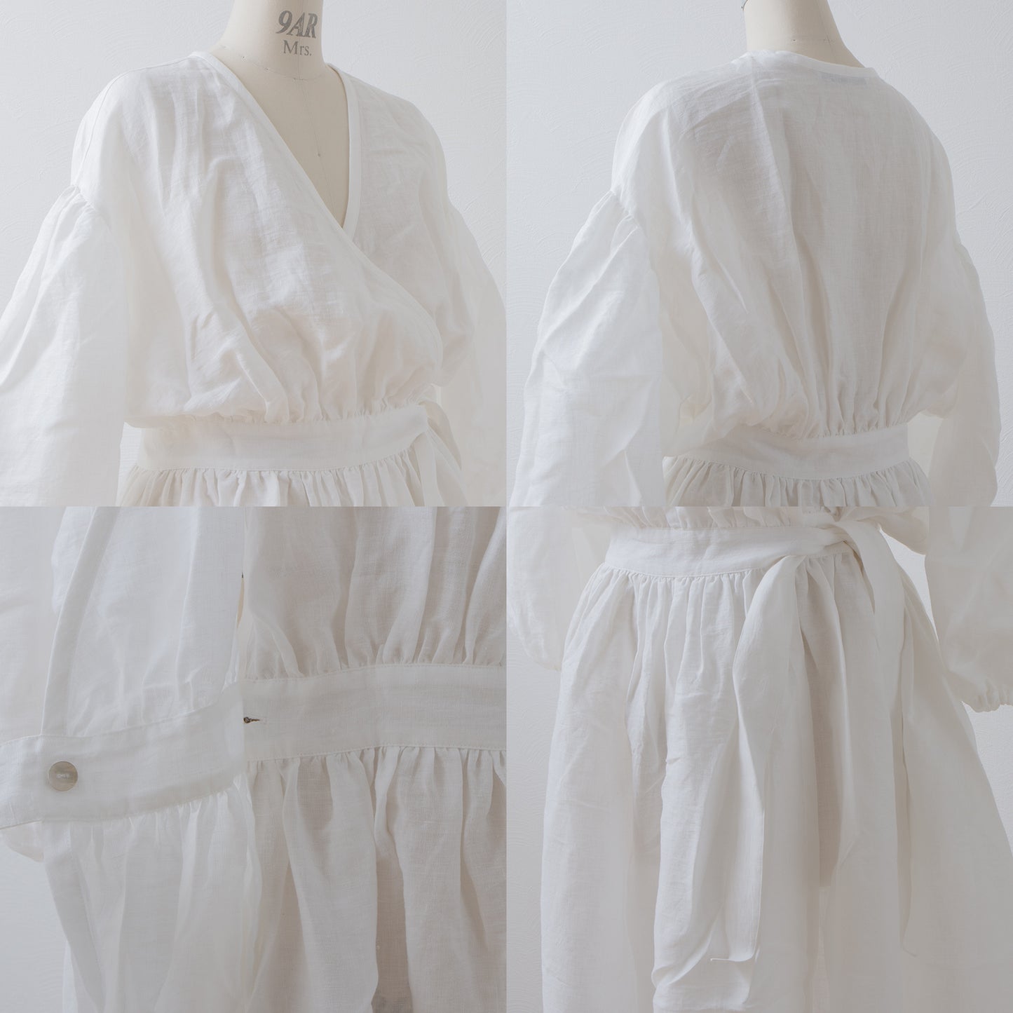 Cache-Coeur 褶皺兩用洋裝 - 法國亞麻/米白色