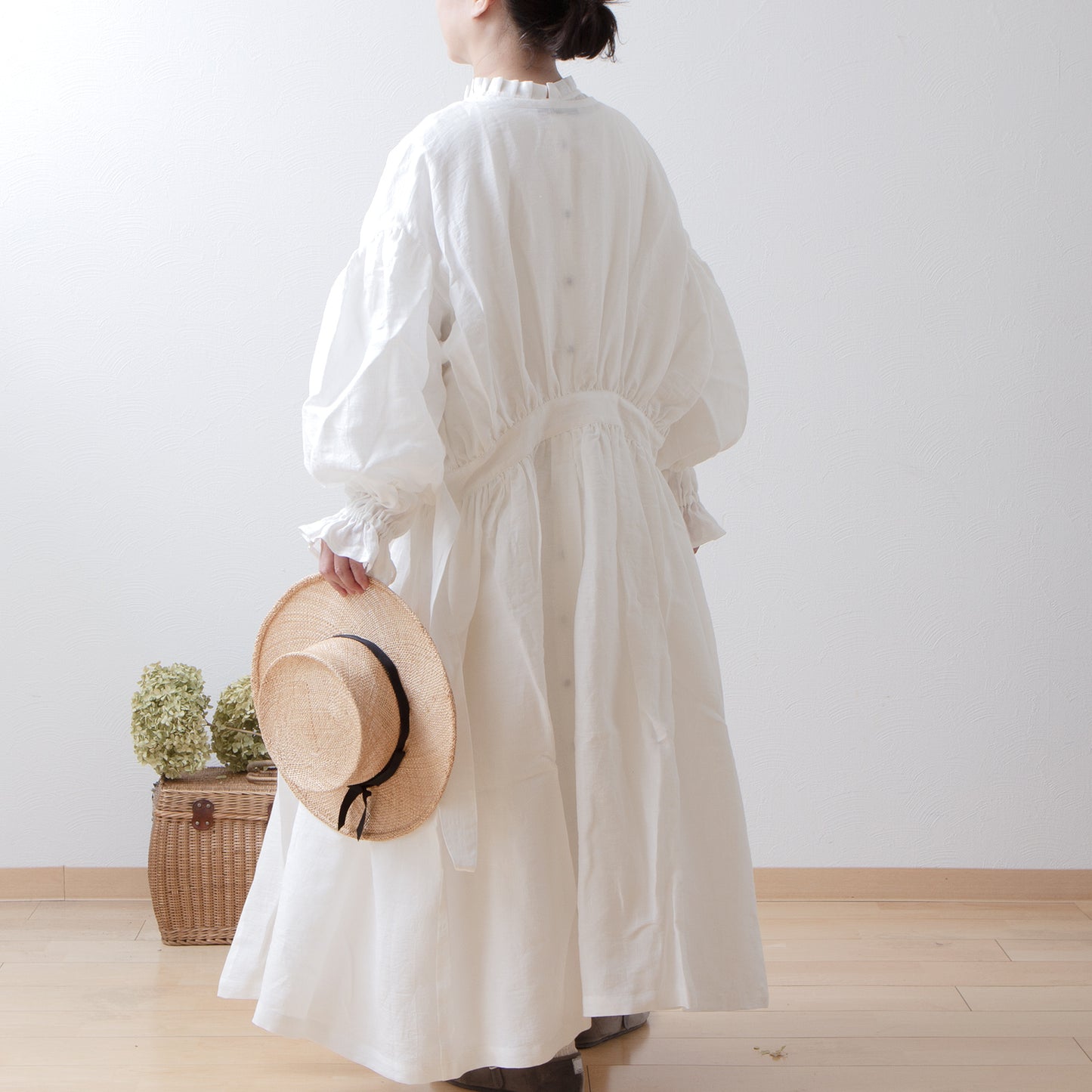Cache-Coeur 褶皺兩用洋裝 - 法國亞麻/米白色
