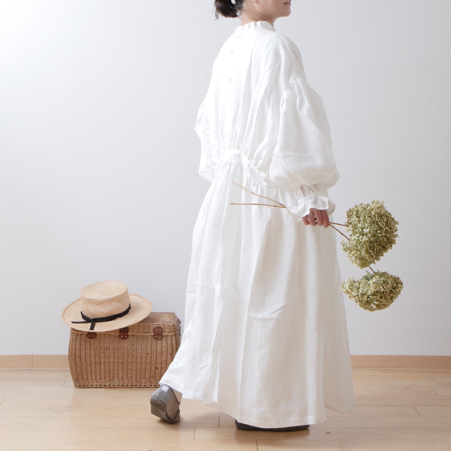 Cache-Coeur 褶皺兩用洋裝 - 法國亞麻/米白色