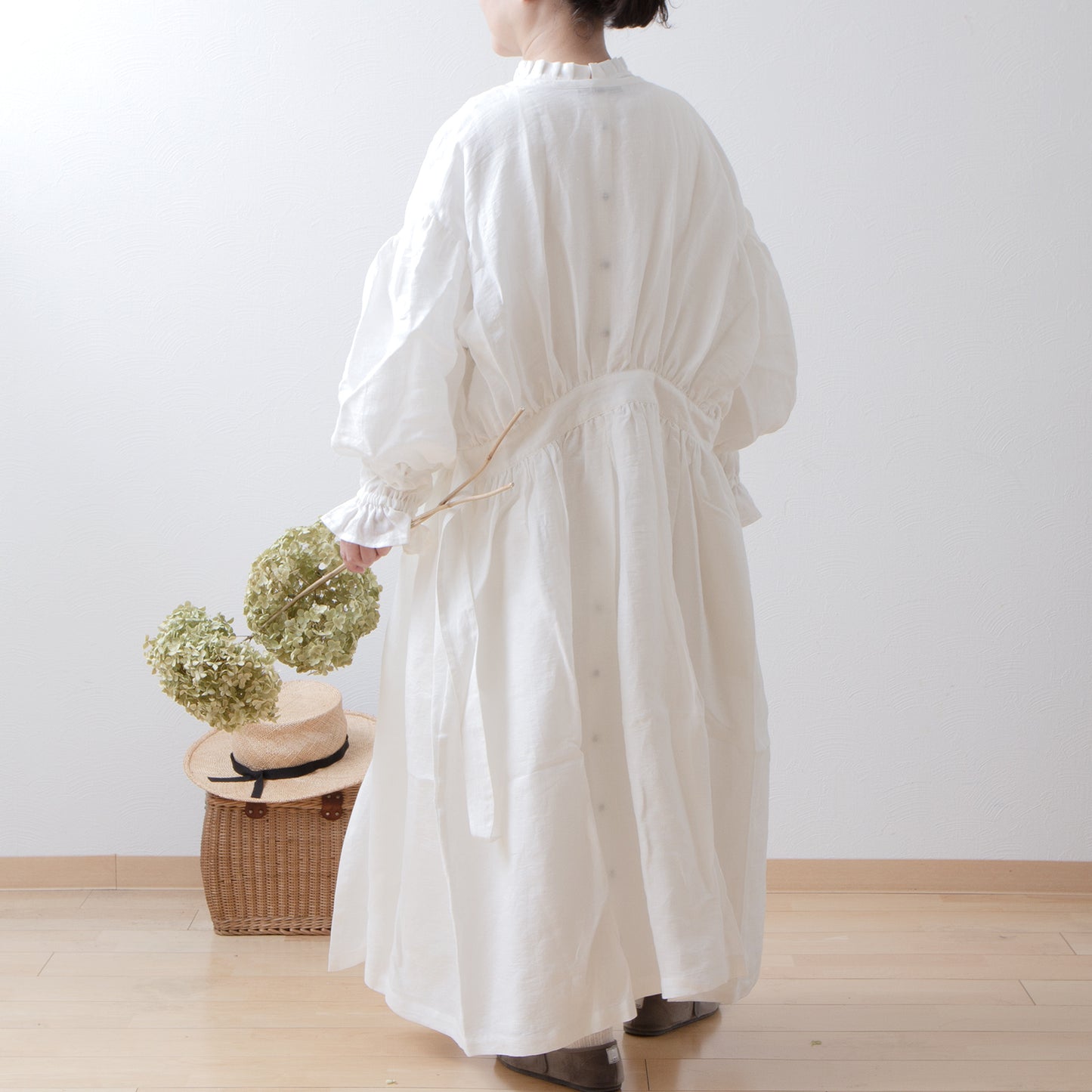 Cache-Coeur 褶皺兩用洋裝 - 法國亞麻/米白色