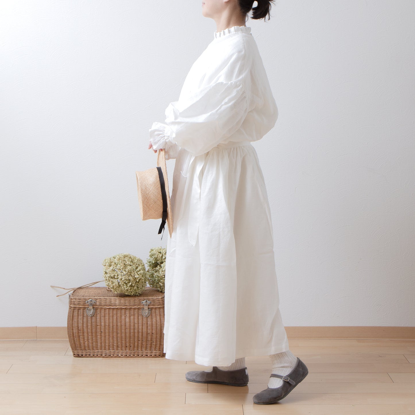 Cache-Coeur 褶皺兩用洋裝 - 法國亞麻/米白色