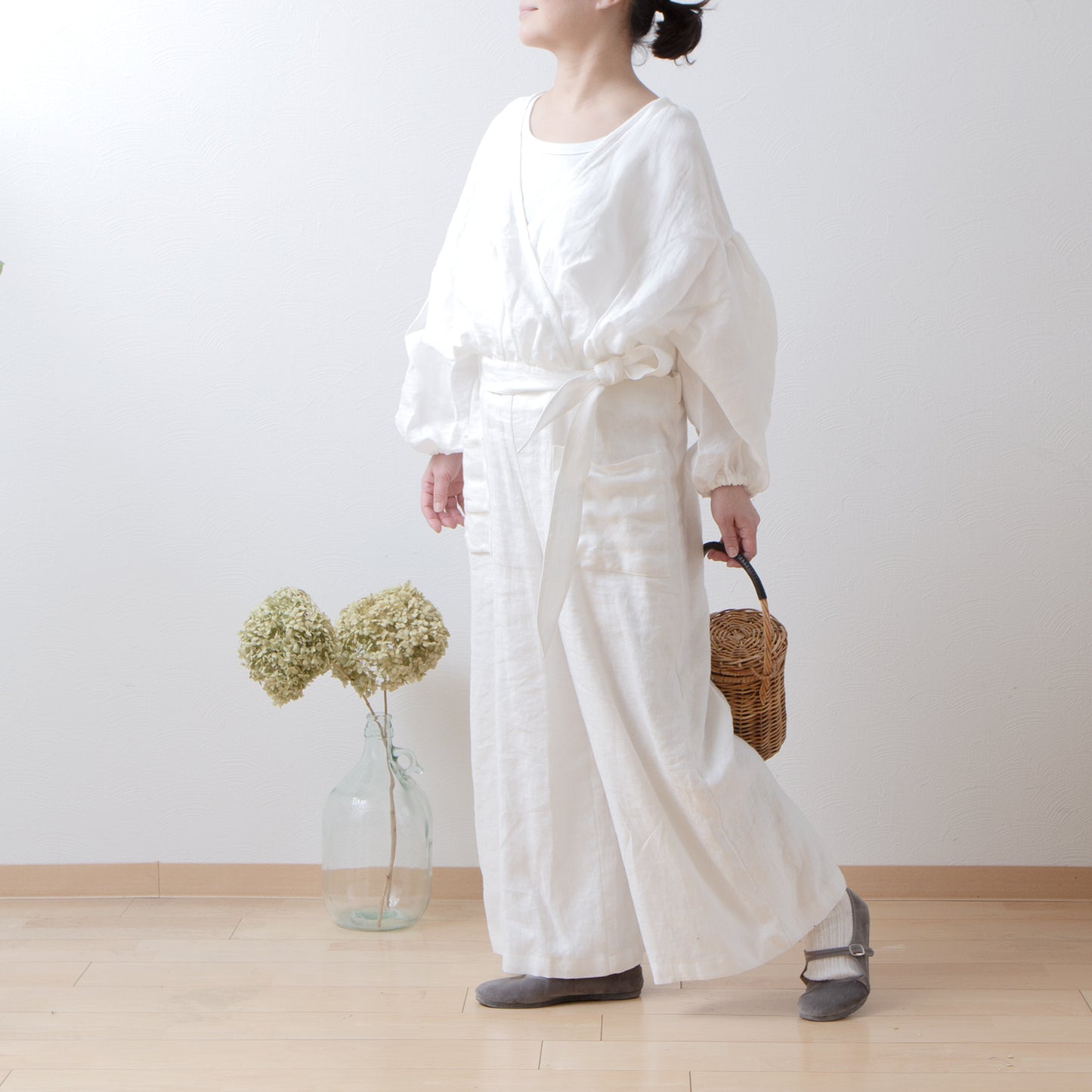 Cache-Coeur 褶皺兩用襯衫 - 法國亞麻/米白色