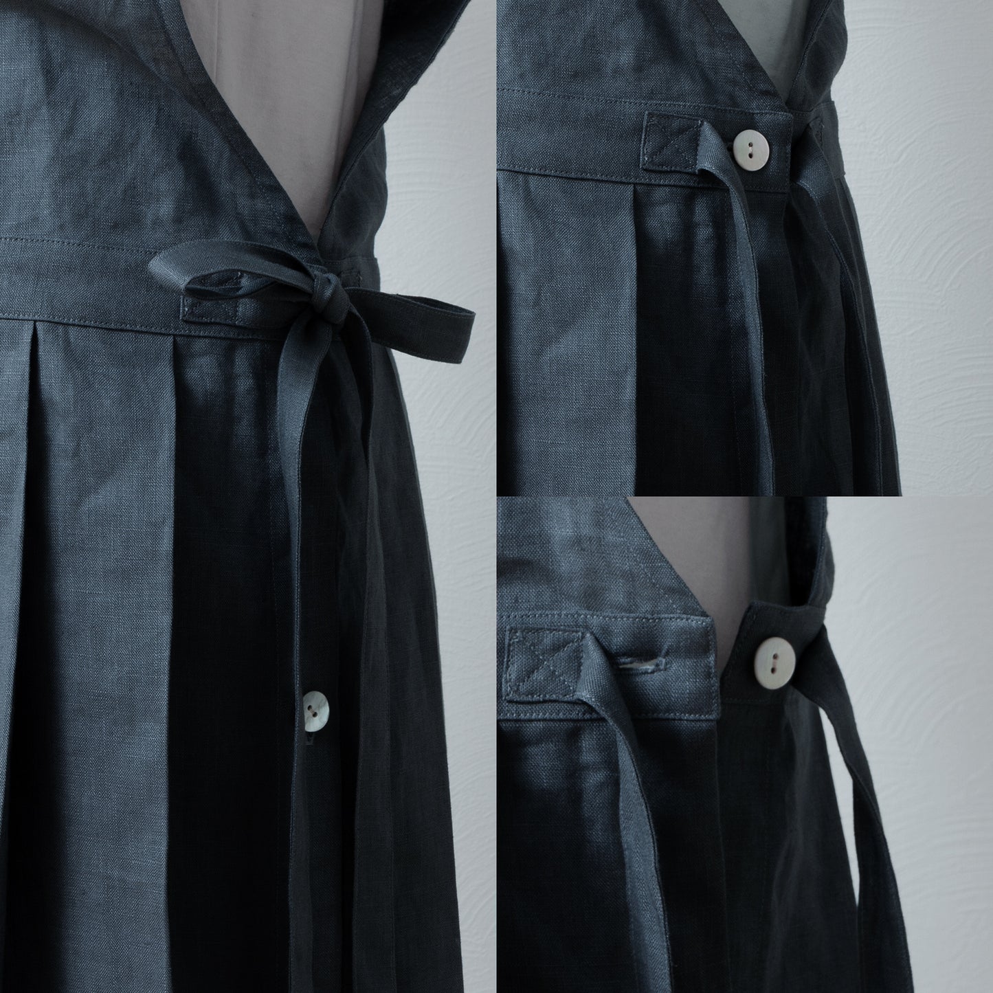 少女圍裙式連身裙 - 法國亞麻/灰色