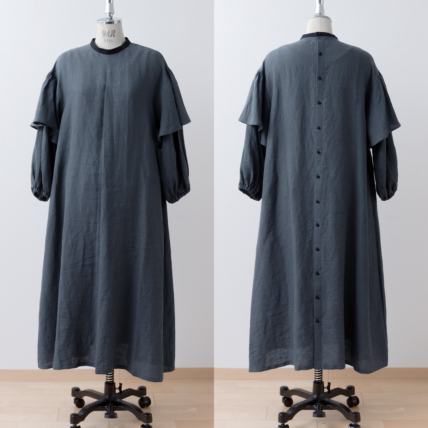 雙袖A字亞麻連身裙/灰色