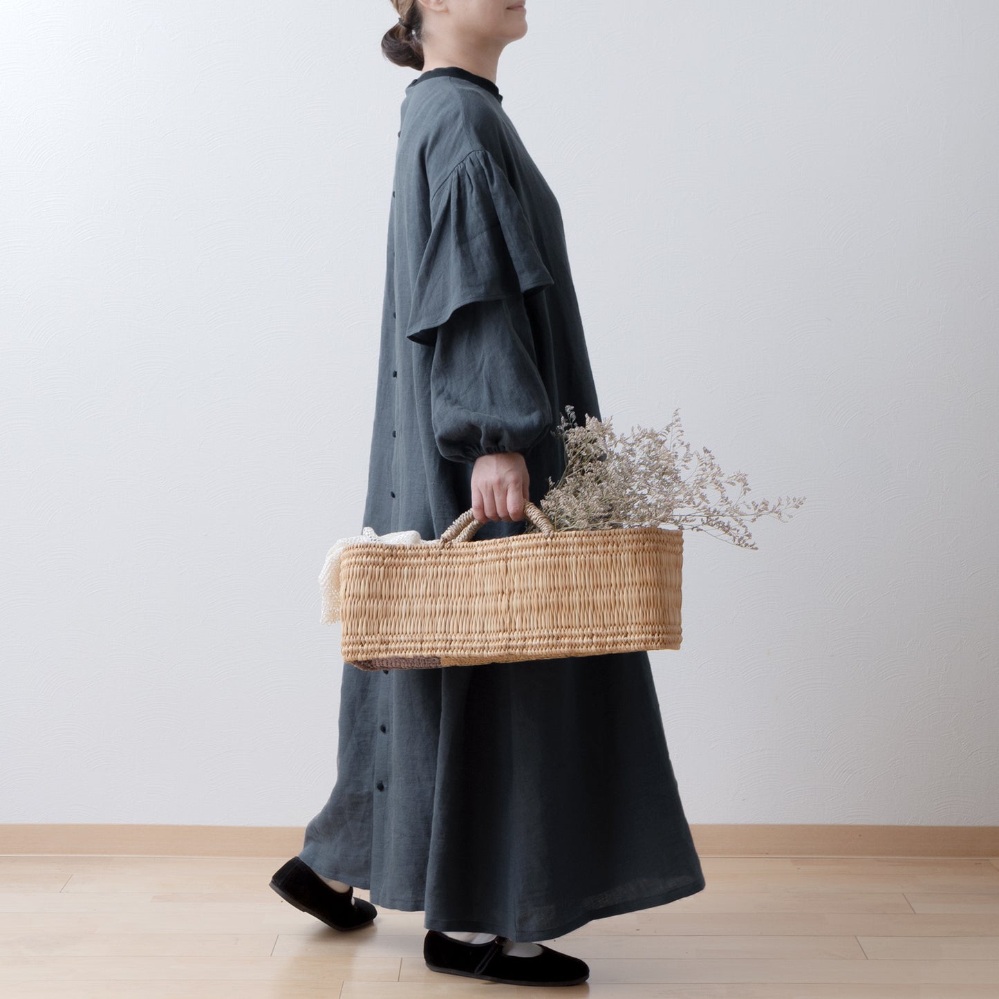 雙袖A字亞麻連身裙/灰色