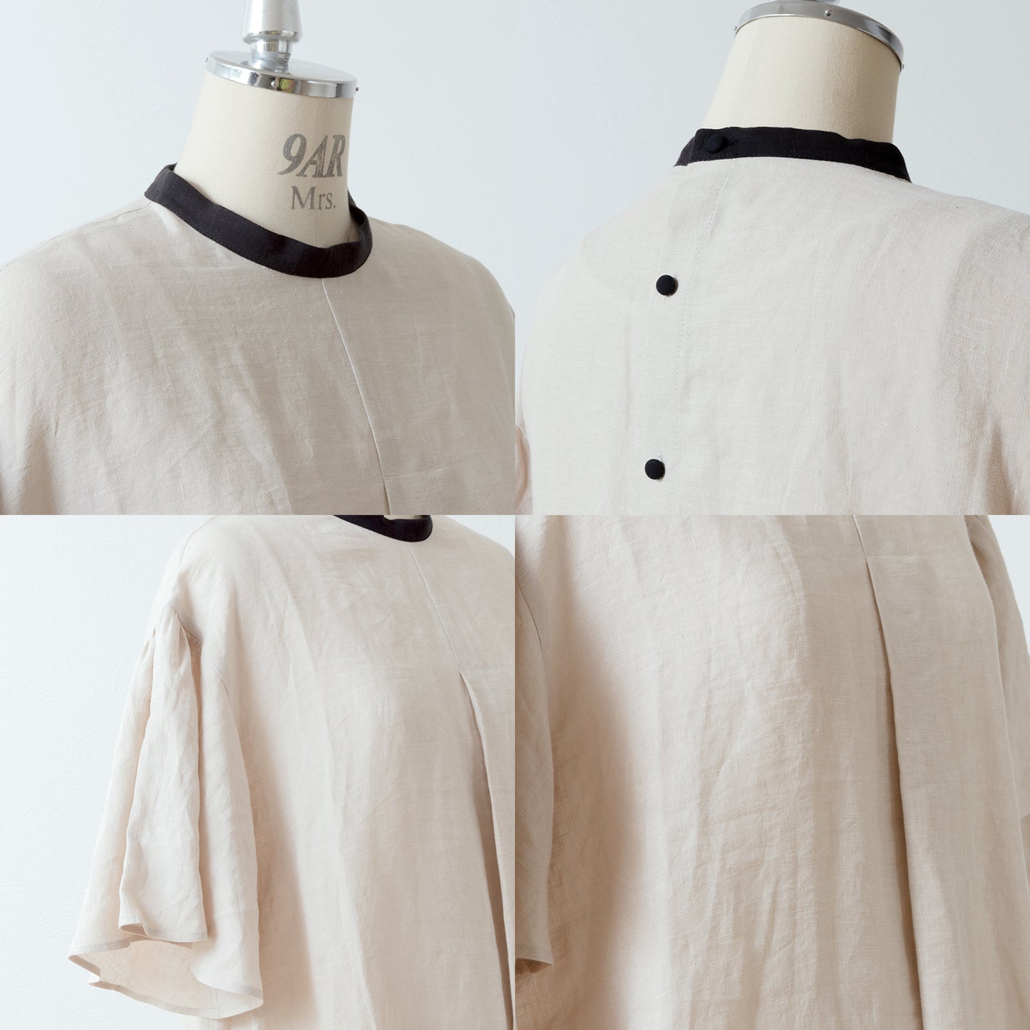 Flared half sleeve linen blouse / beige