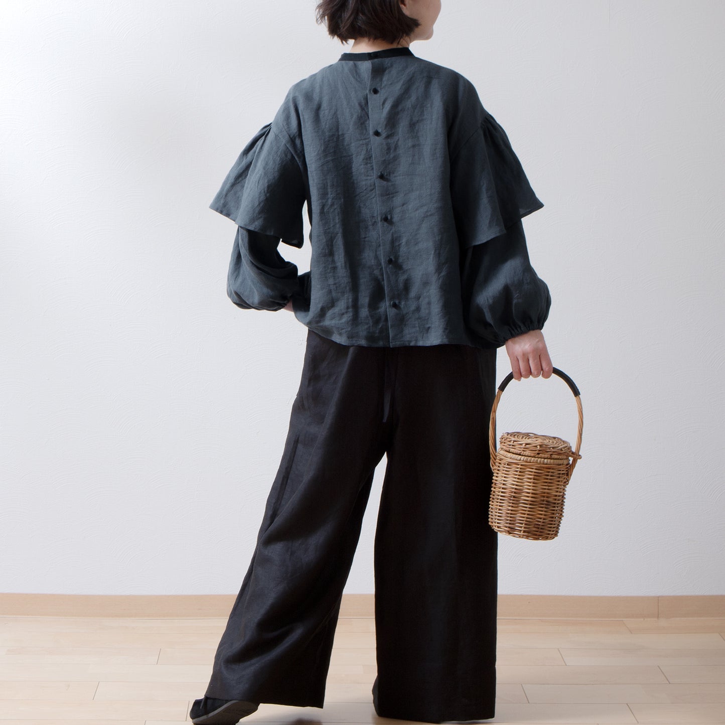 Double sleeve linen blouse/gray