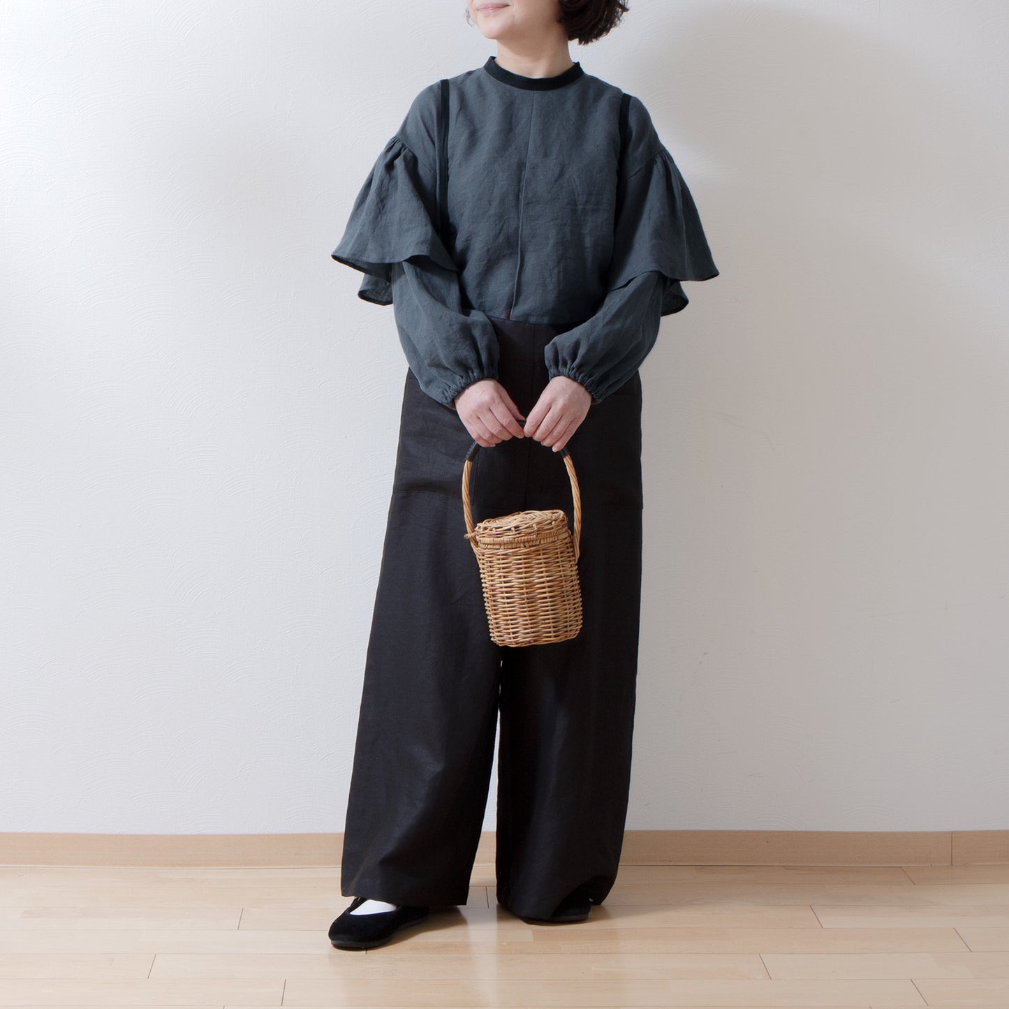 Double sleeve linen blouse/gray