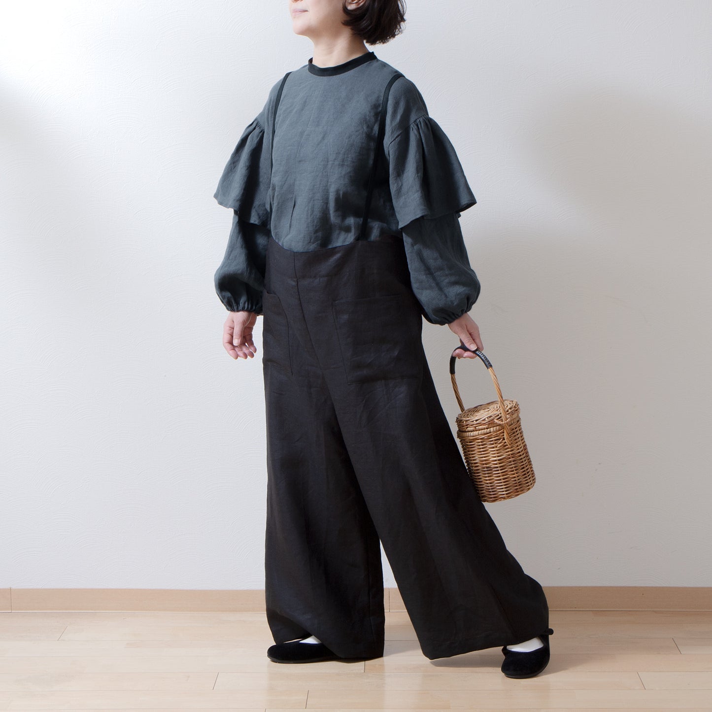 Double sleeve linen blouse/gray