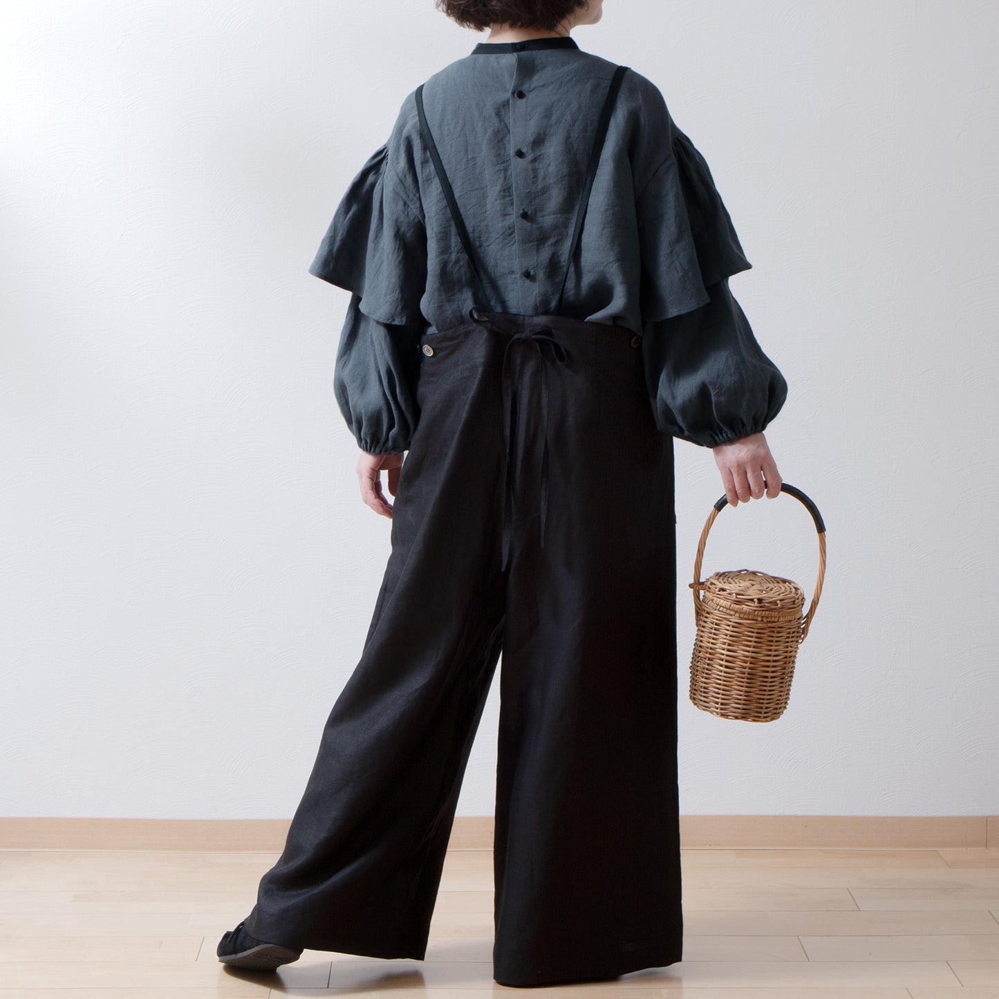 Double sleeve linen blouse/gray