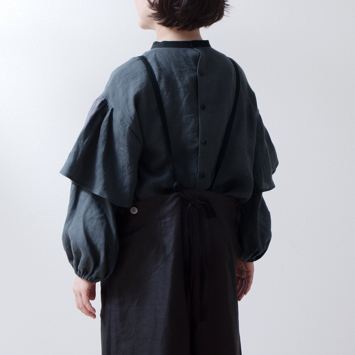 Double sleeve linen blouse/gray