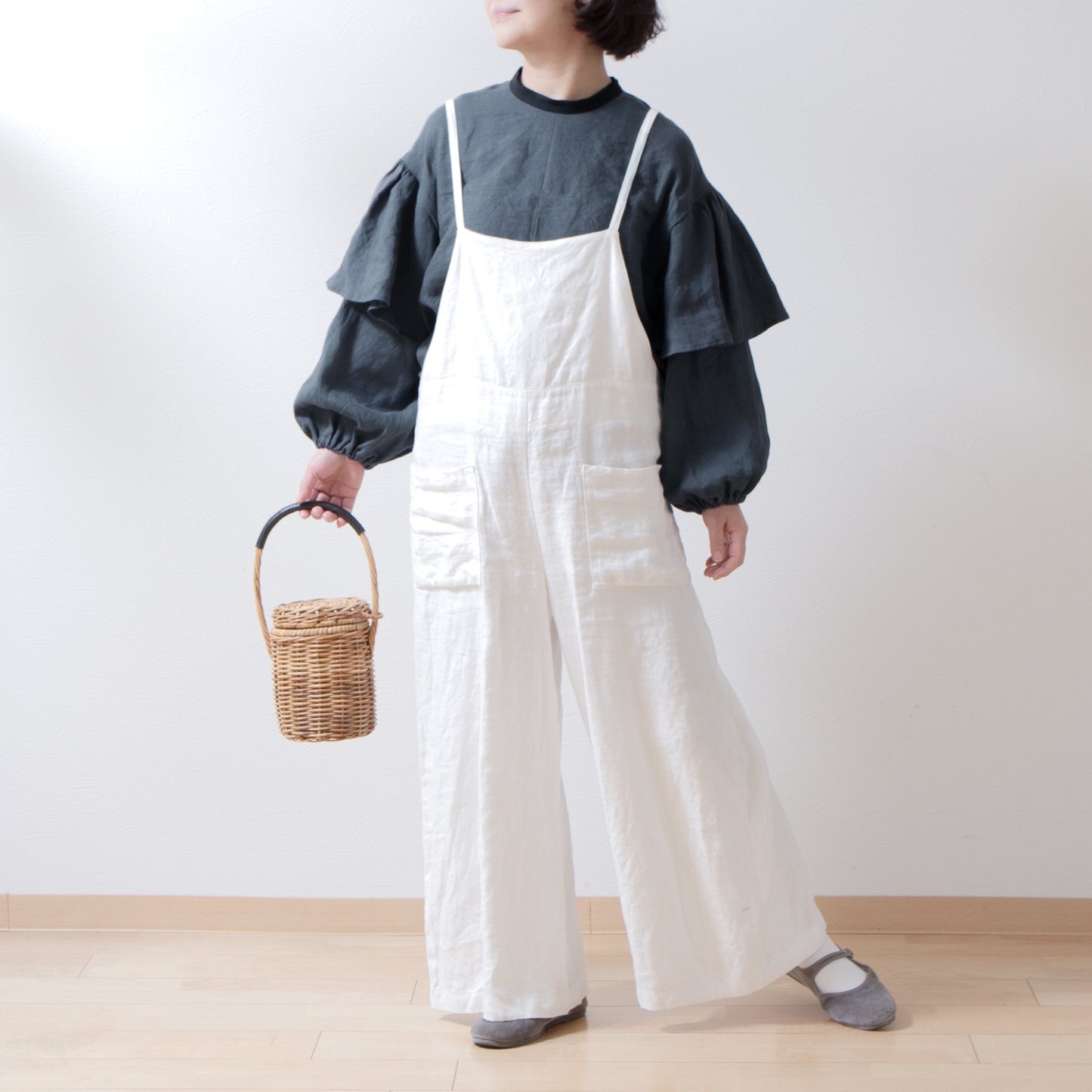 Double sleeve linen blouse/gray