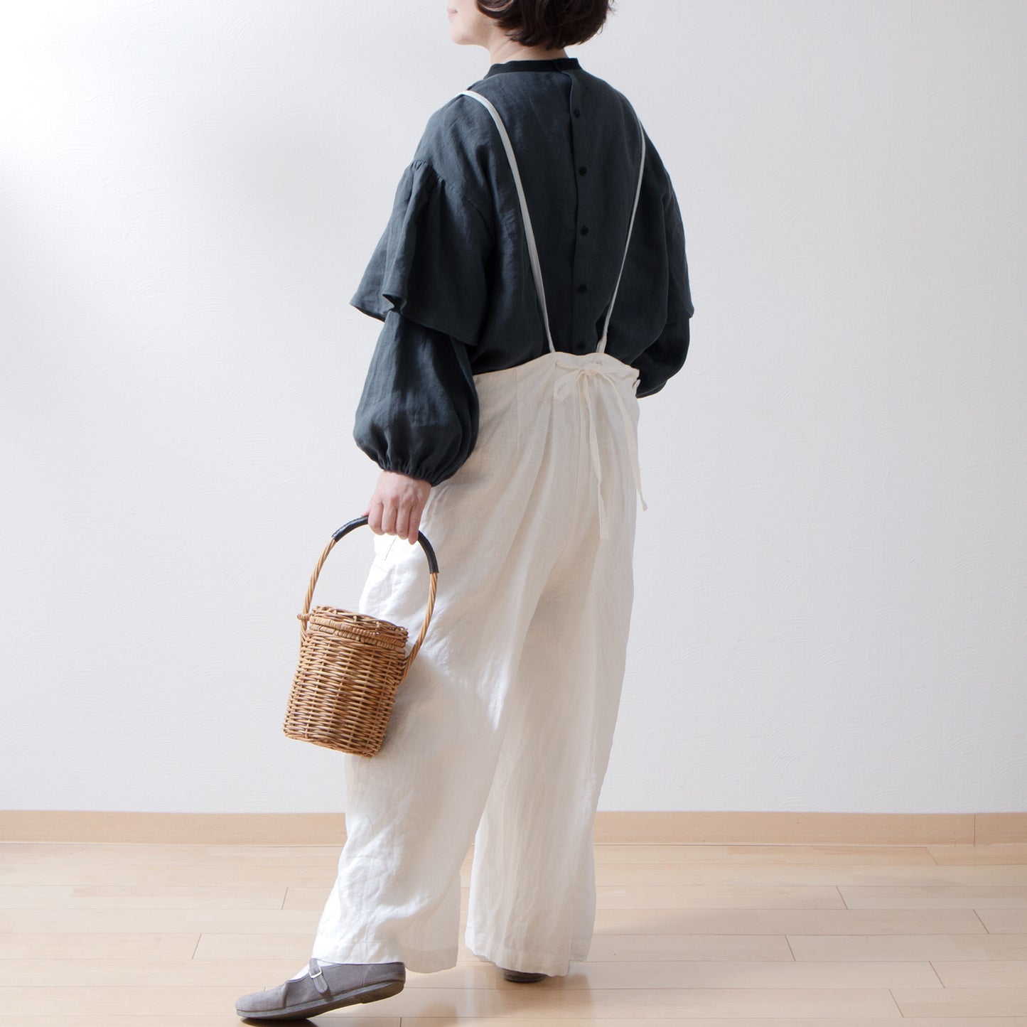 Double sleeve linen blouse/gray