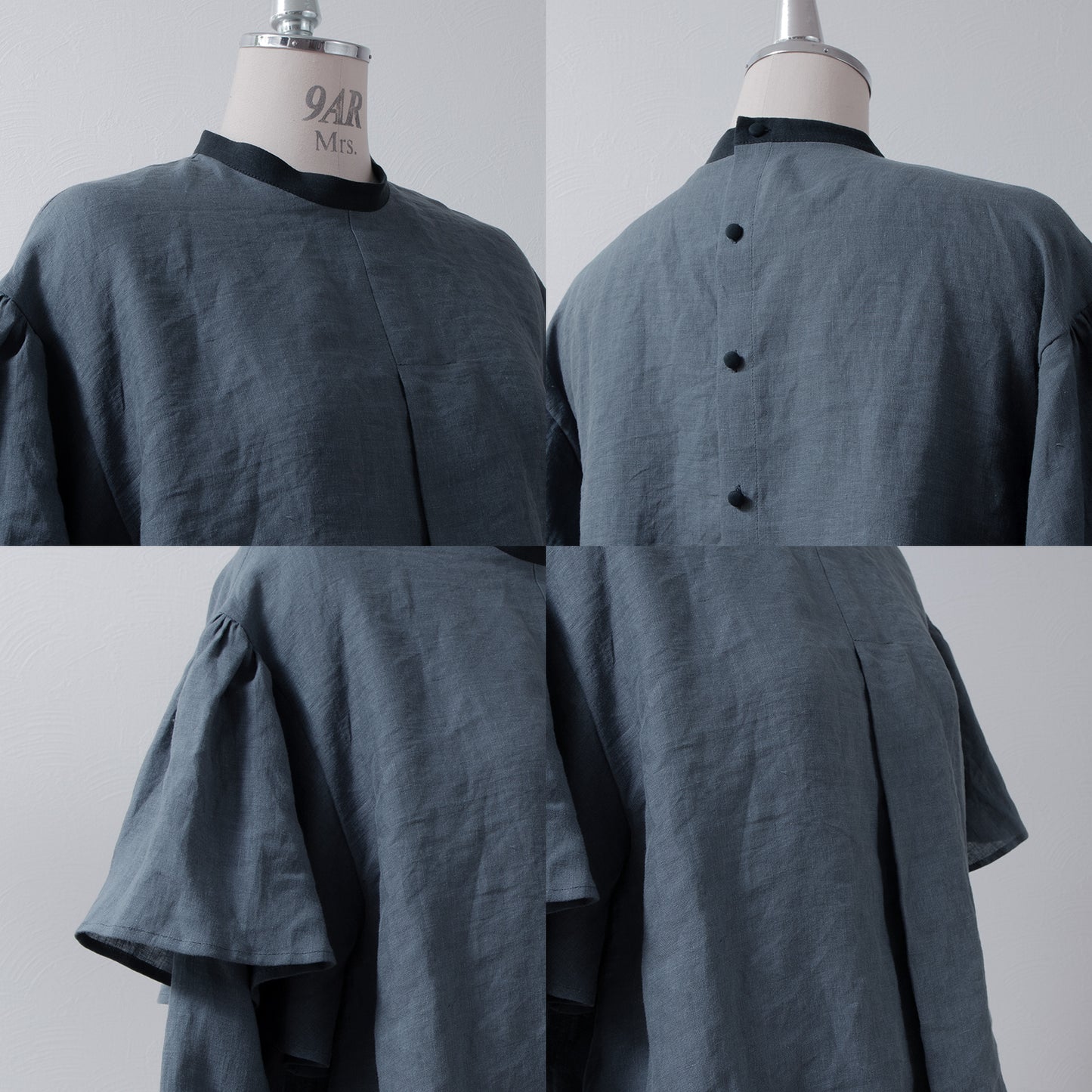 Double sleeve linen blouse/gray