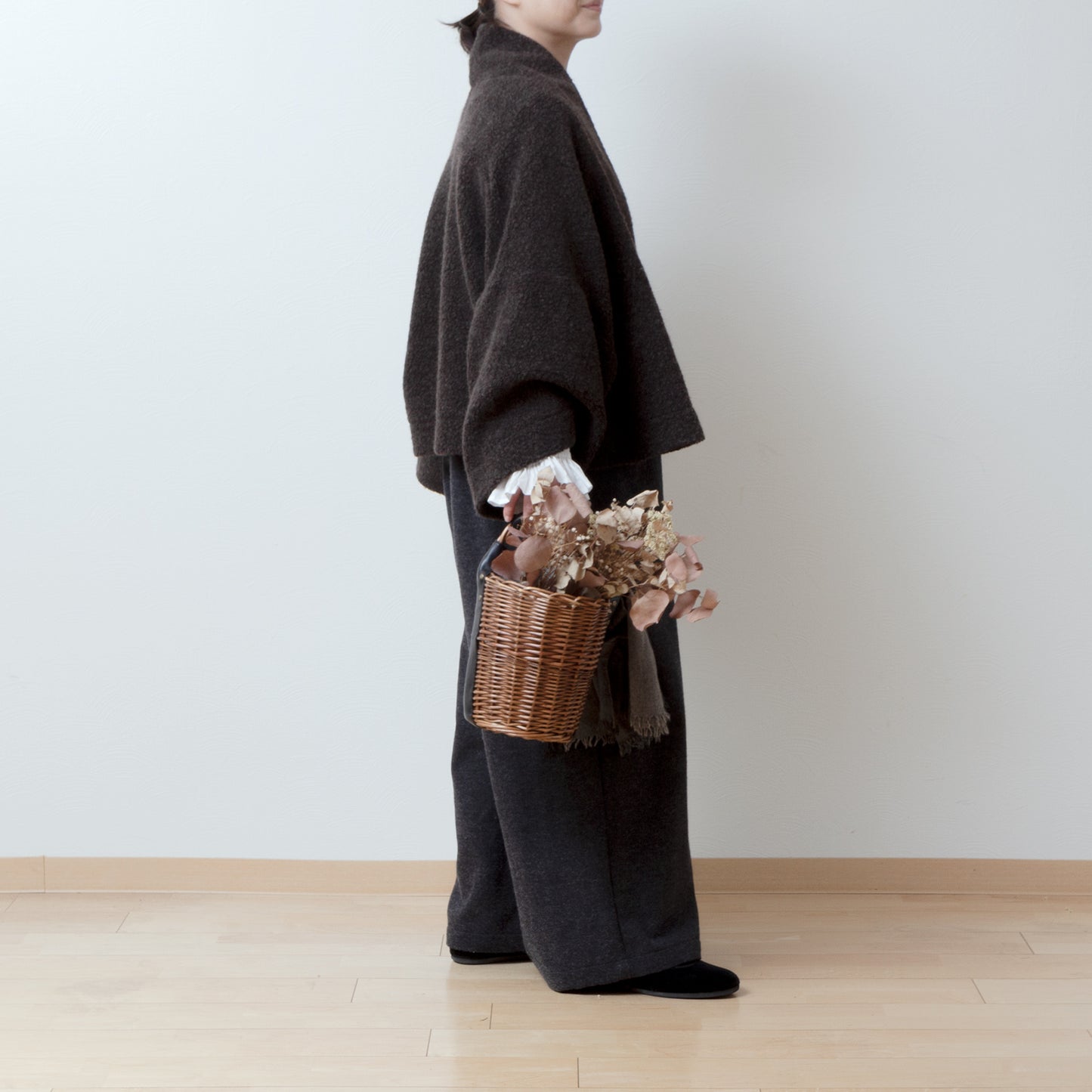 冬季寬褲 - 羊毛人字紋/炭灰色