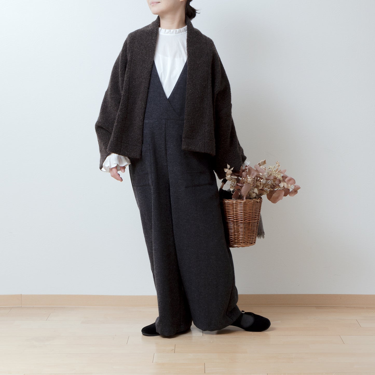 冬季寬褲 - 羊毛人字紋/炭灰色