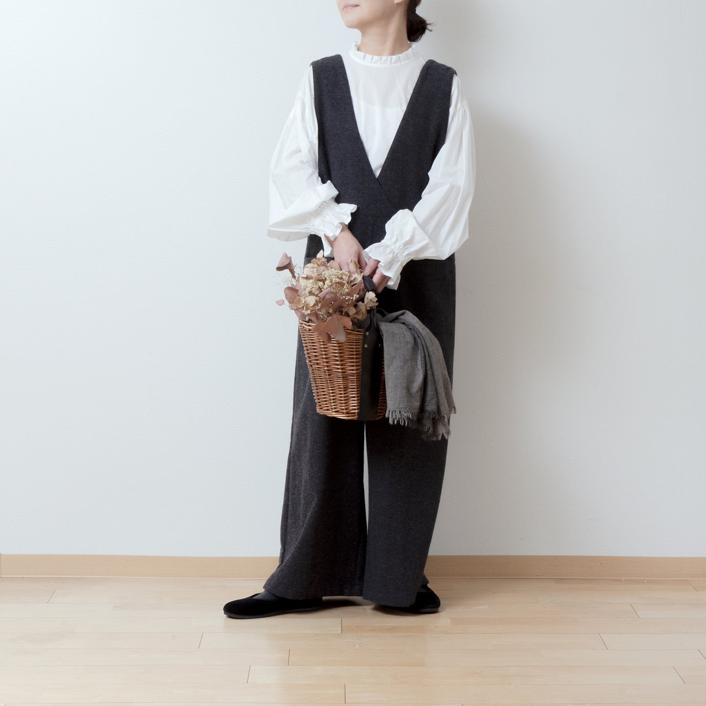 冬季寬褲 - 羊毛人字紋/炭灰色