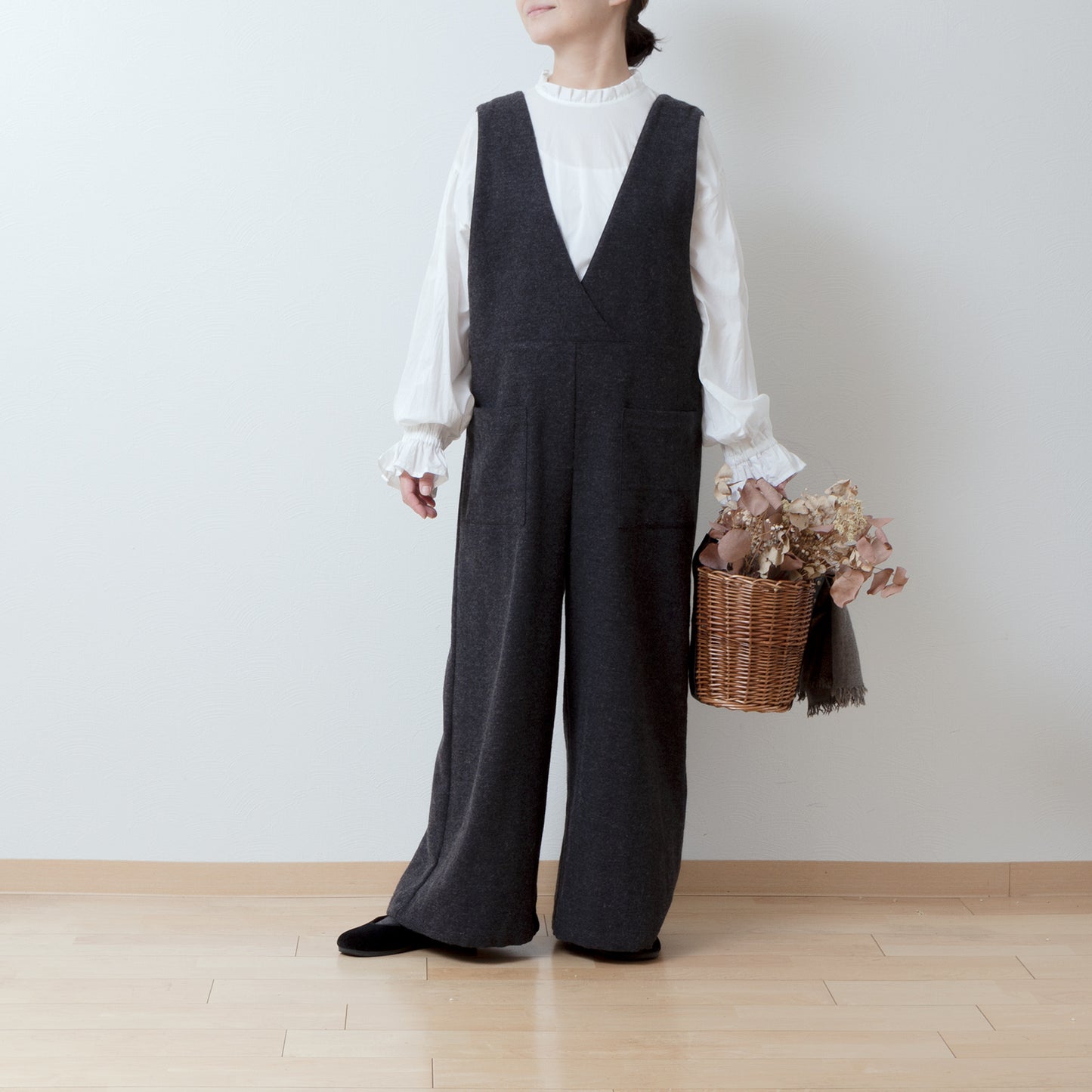 冬季寬褲 - 羊毛人字紋/炭灰色