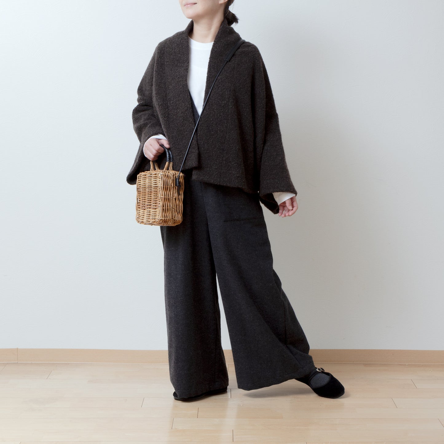 冬季寬褲 - 羊毛人字紋/炭灰色