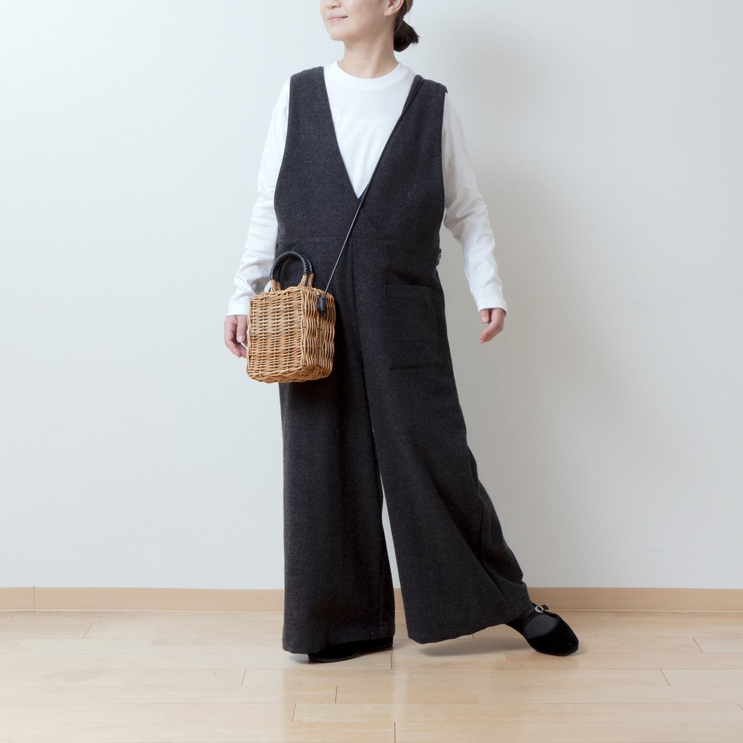 冬季寬褲 - 羊毛人字紋/炭灰色