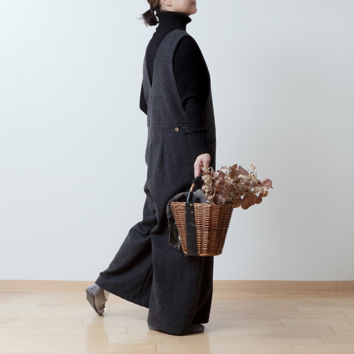 冬季寬褲 - 羊毛人字紋/炭灰色