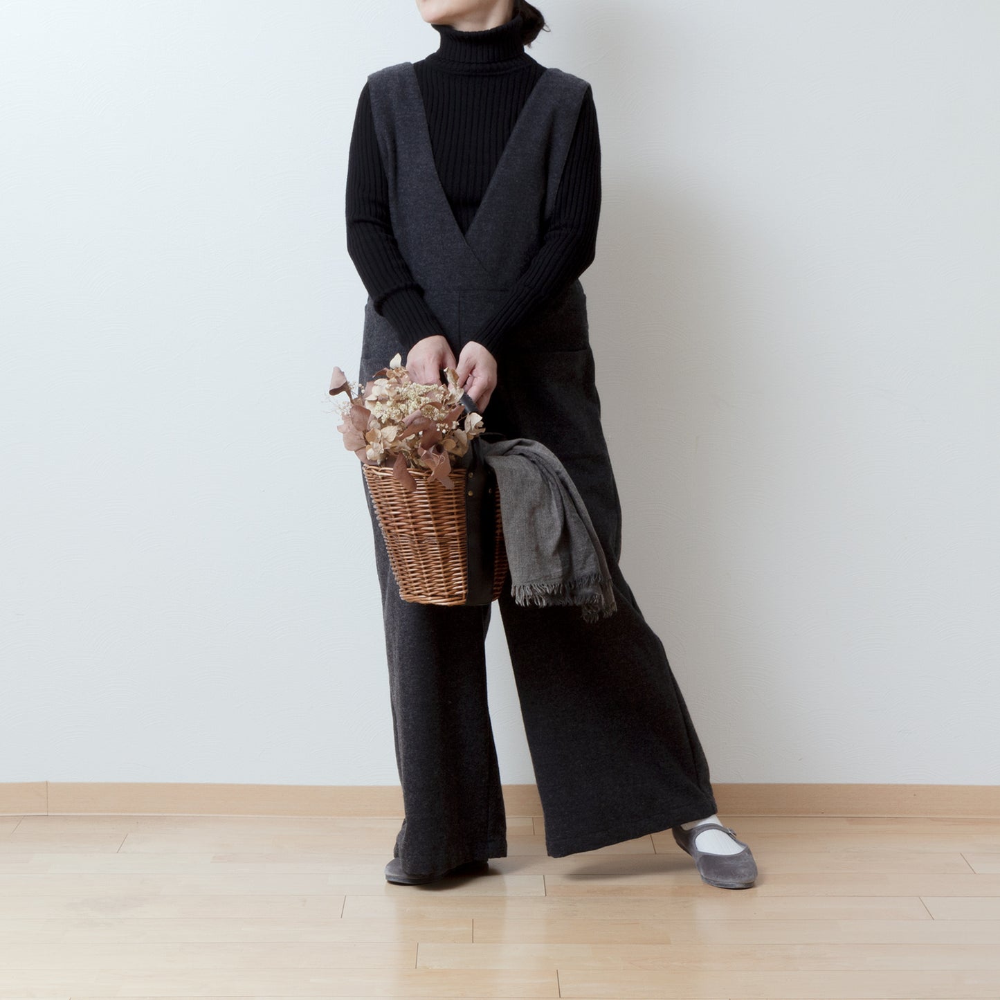 冬季寬褲 - 羊毛人字紋/炭灰色