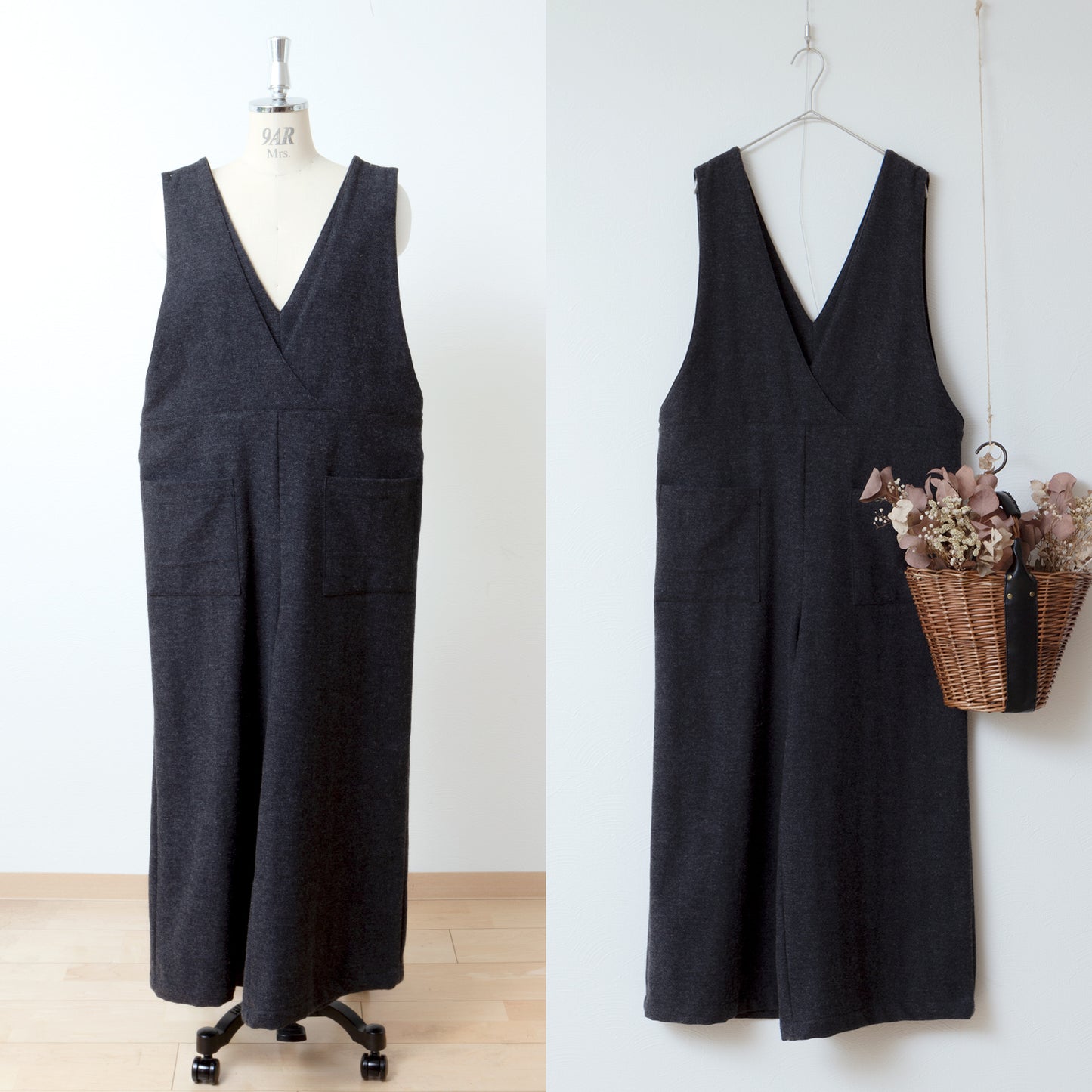 冬季寬褲 - 羊毛人字紋/炭灰色