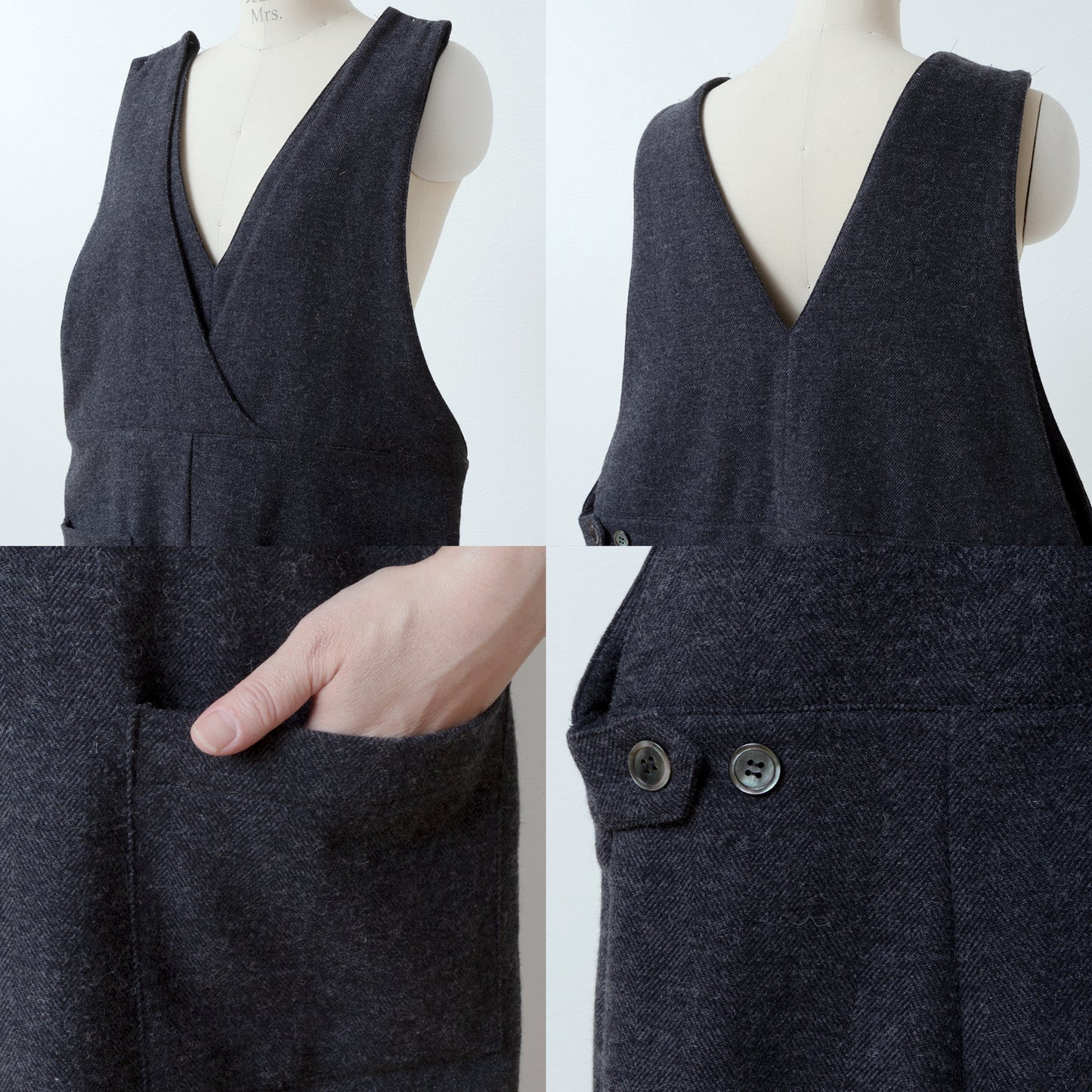 冬季寬褲 - 羊毛人字紋/炭灰色