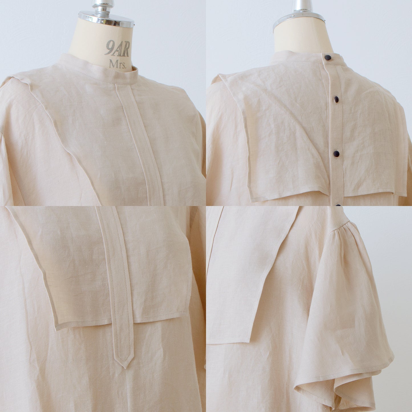 Yoke layer flare half sleeve linen dress / beige