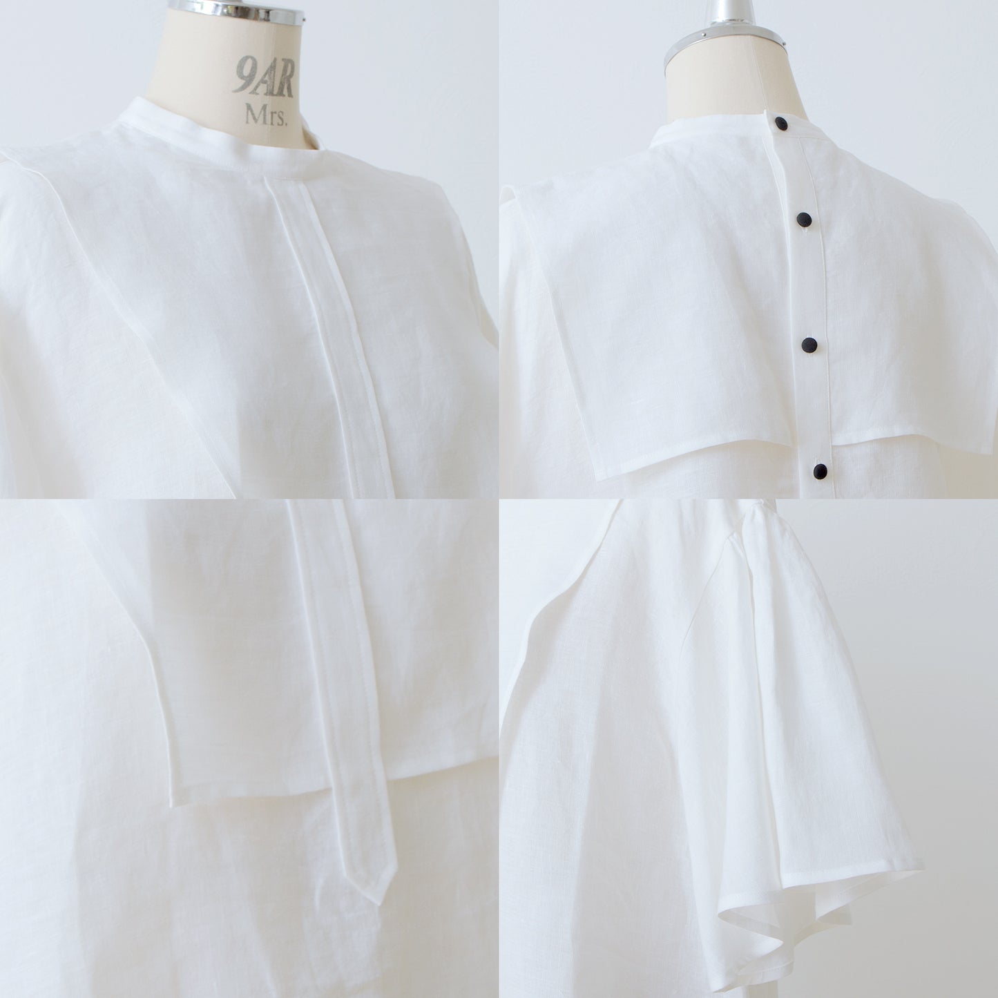 Yoke layer flare half sleeve linen blouse/off white