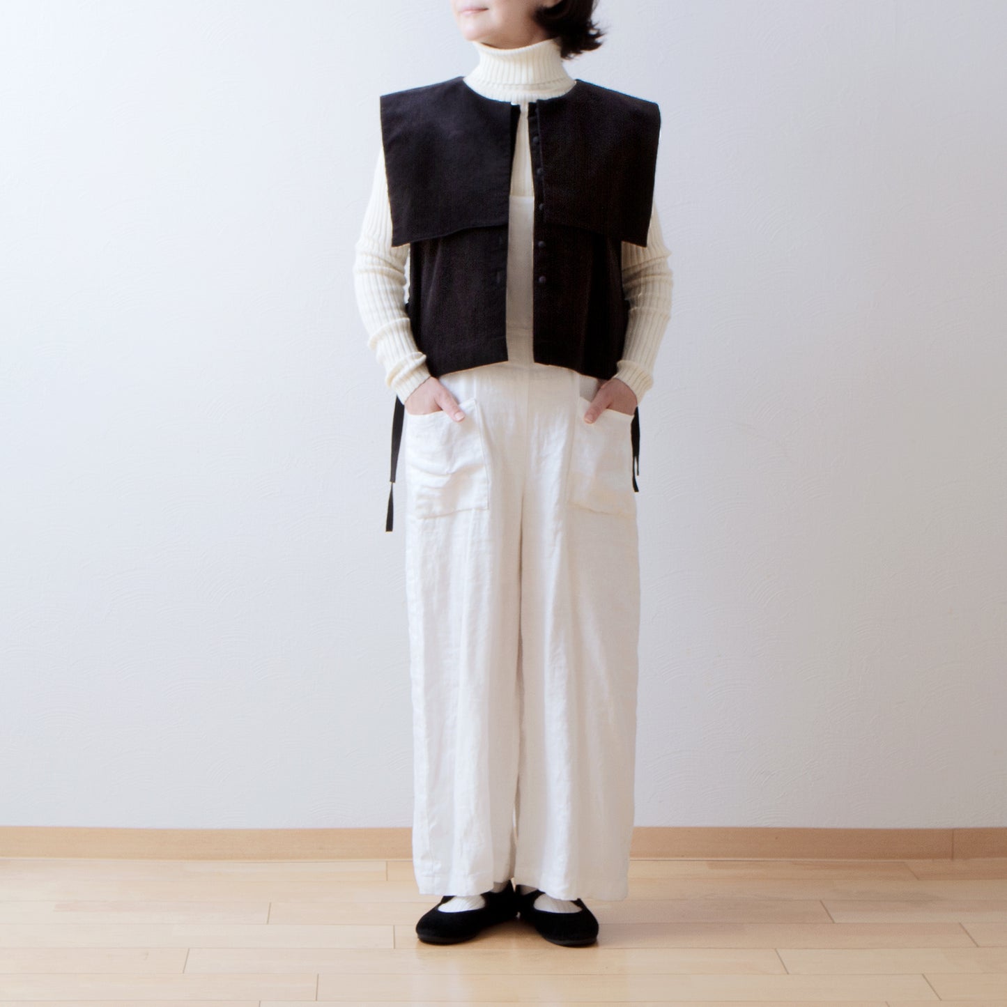 方領羊毛人字紋背心/炭灰色