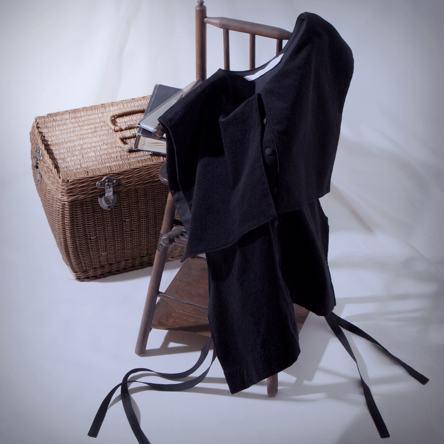 方領羊毛人字紋背心/炭灰色