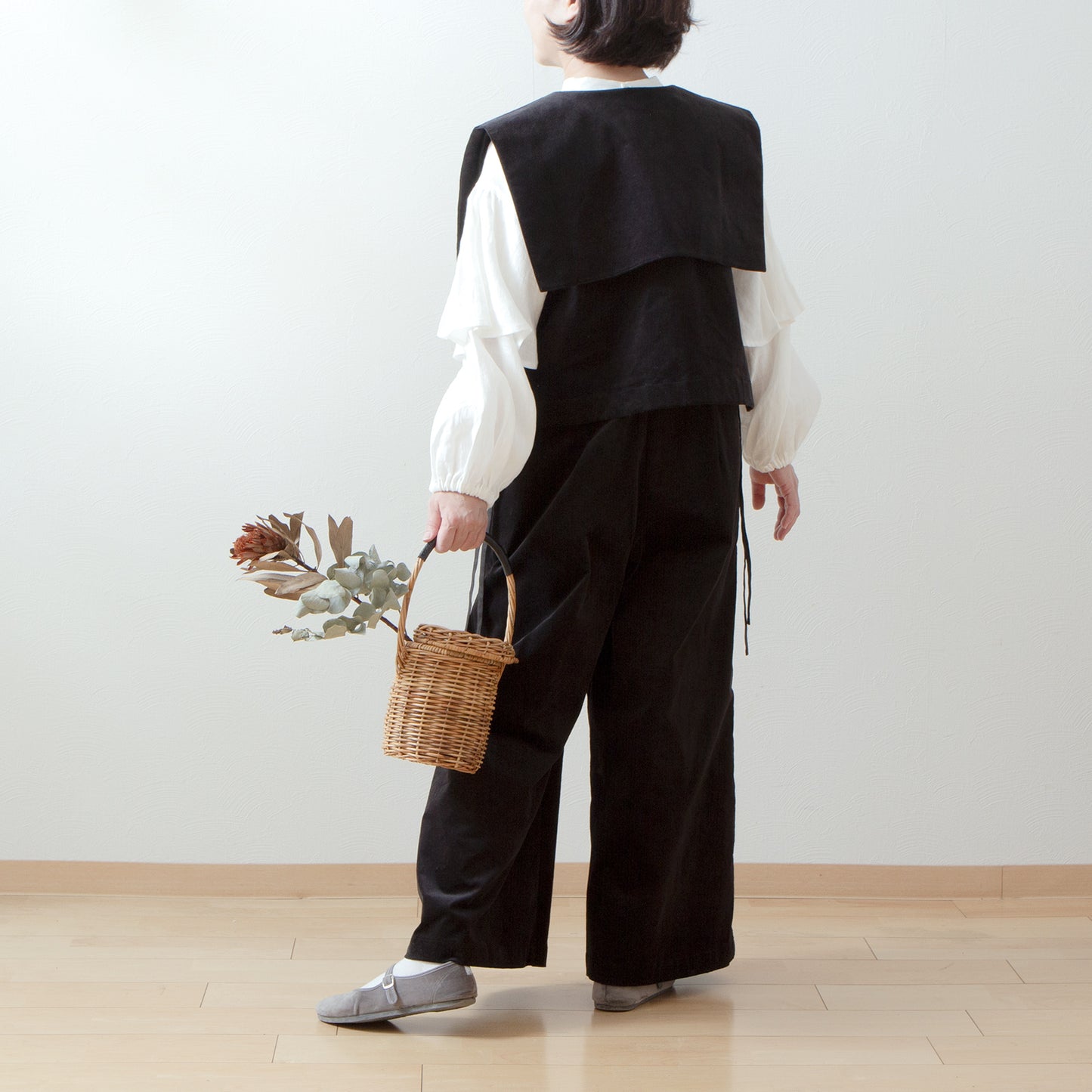 冬季寬褲 - 羊毛人字紋/炭灰色