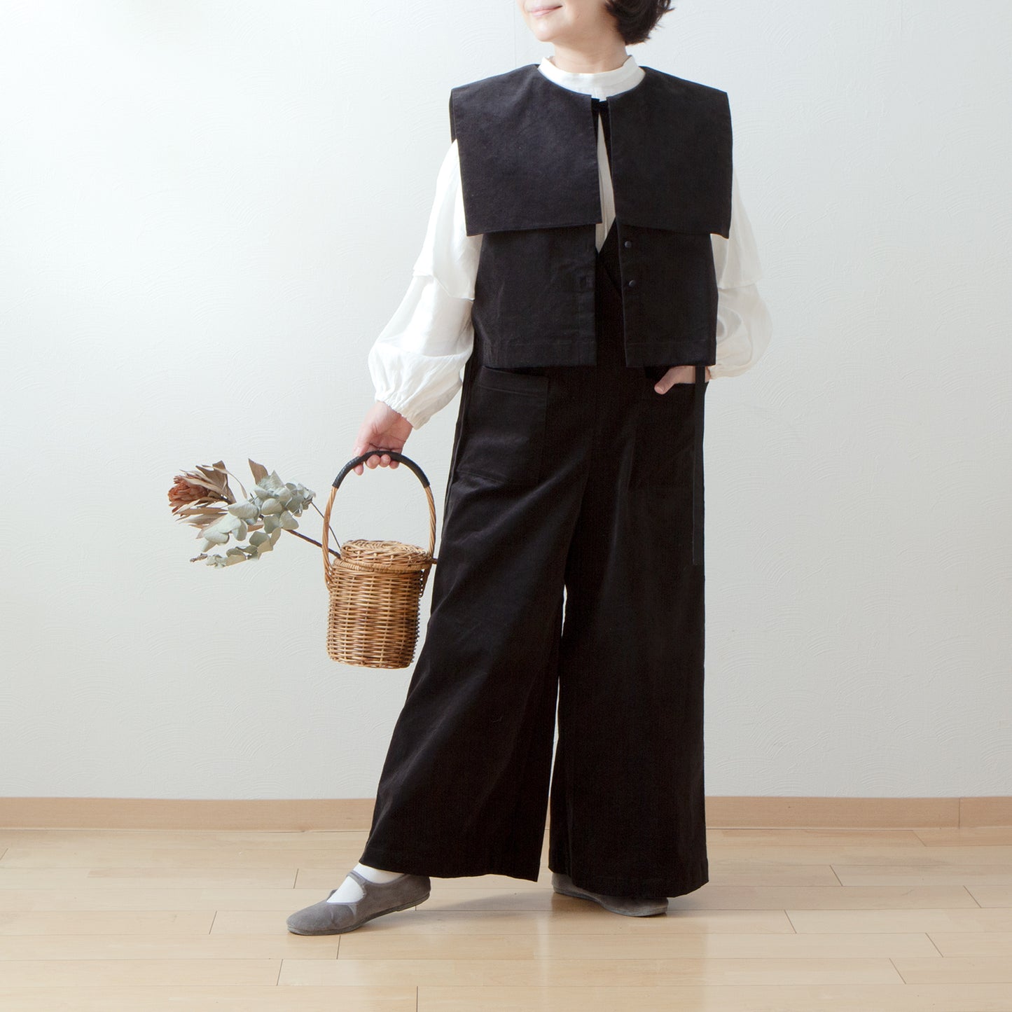 冬季寬褲 - 羊毛人字紋/炭灰色