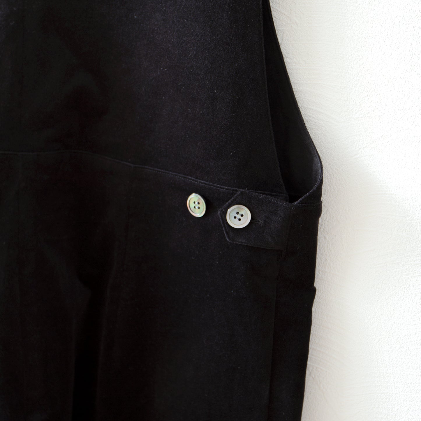 方領亞麻連身褲/黑色