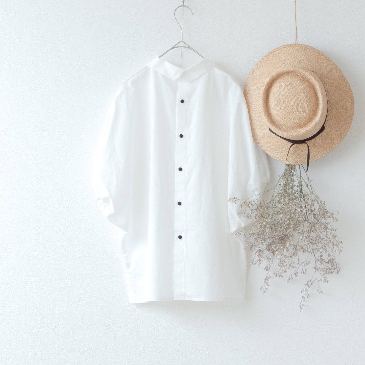 Cross collar dolman half sleeve cotton blouse/off white