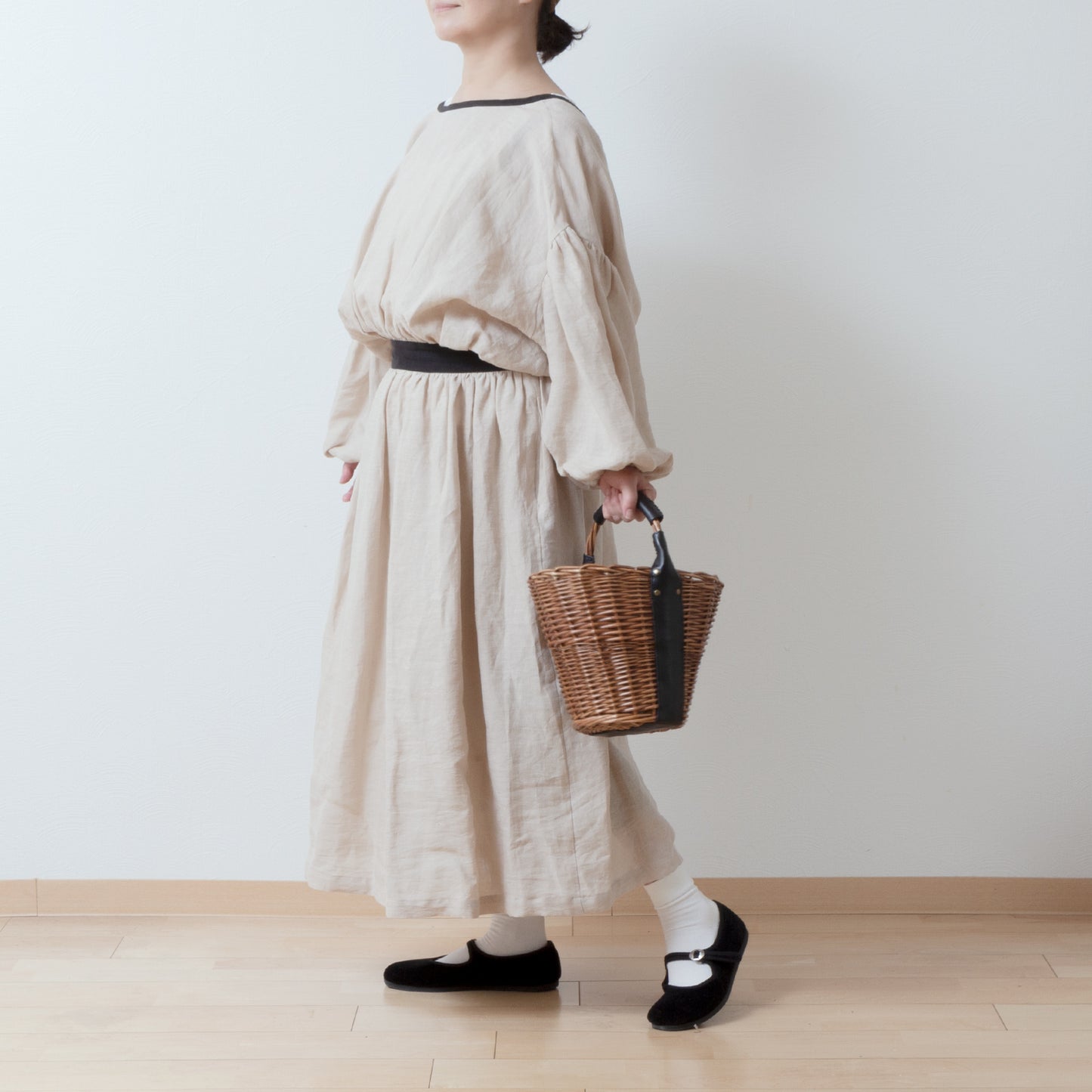 *雑誌ナチュリラ掲載中*カシュクールギャザー2wayワンピース-フレンチリネン/ベージュ