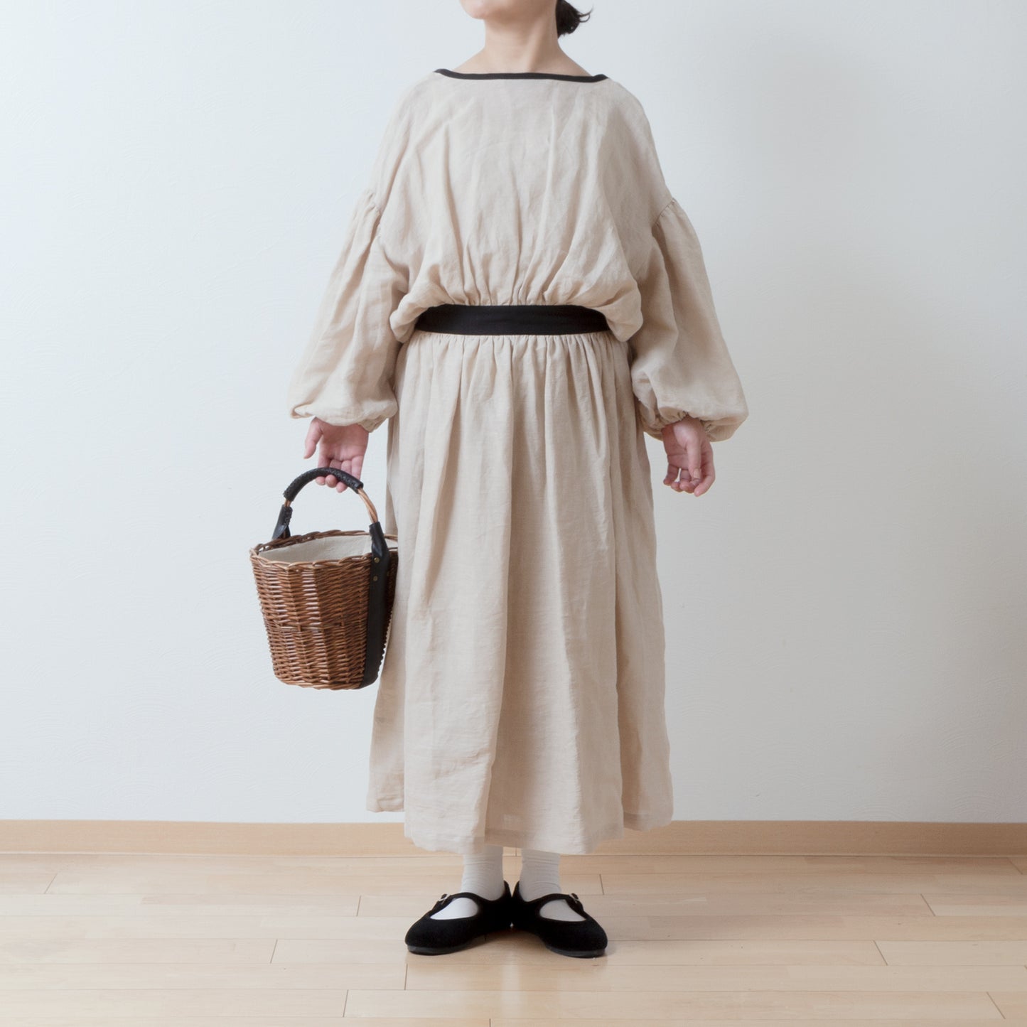 *雑誌ナチュリラ掲載中*カシュクールギャザー2wayワンピース-フレンチリネン/ベージュ
