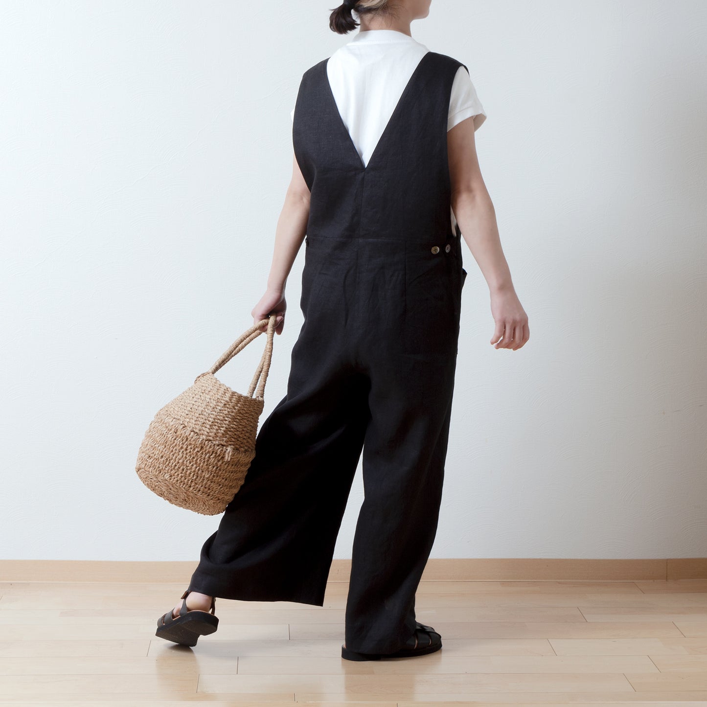 成人寬褲 - 亞麻色/黑色