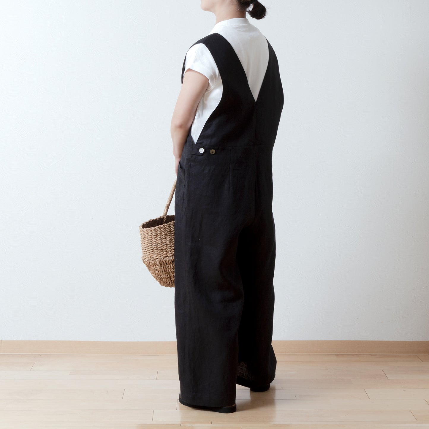 成人寬褲 - 亞麻色/黑色