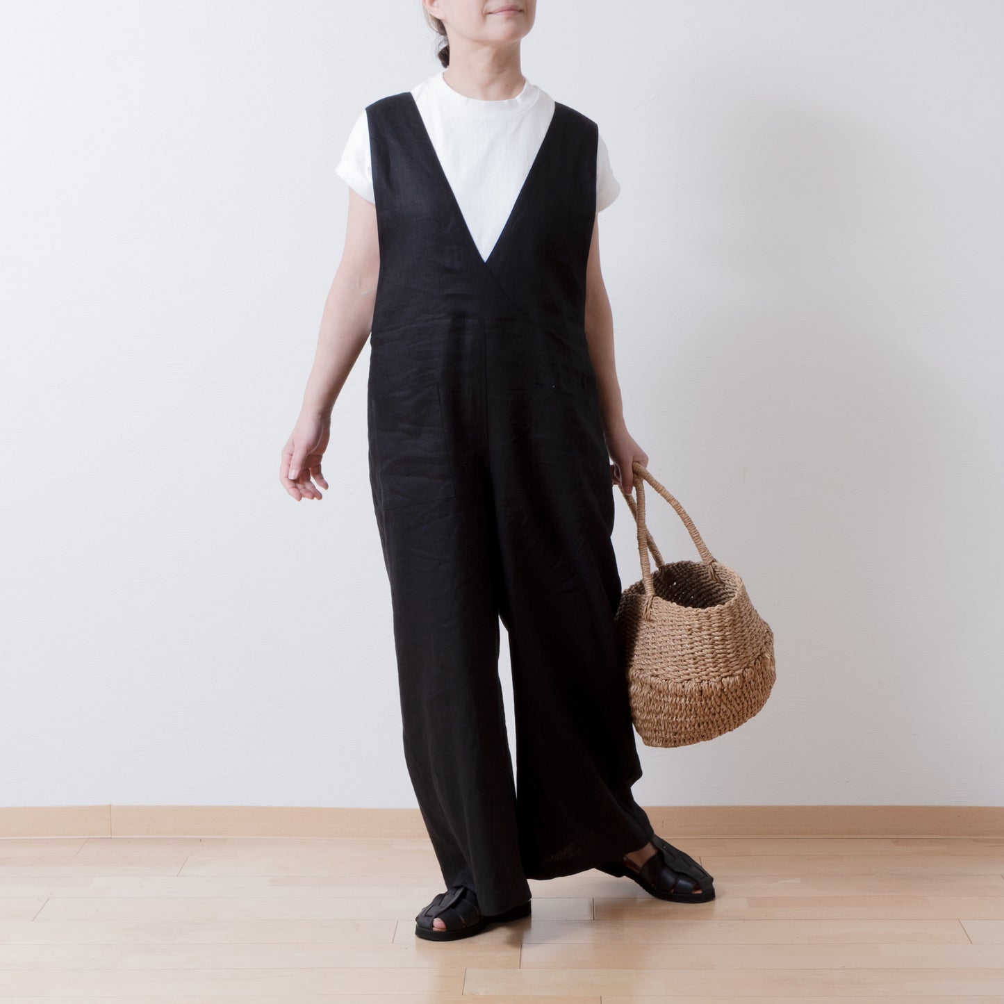 成人寬褲 - 亞麻色/黑色