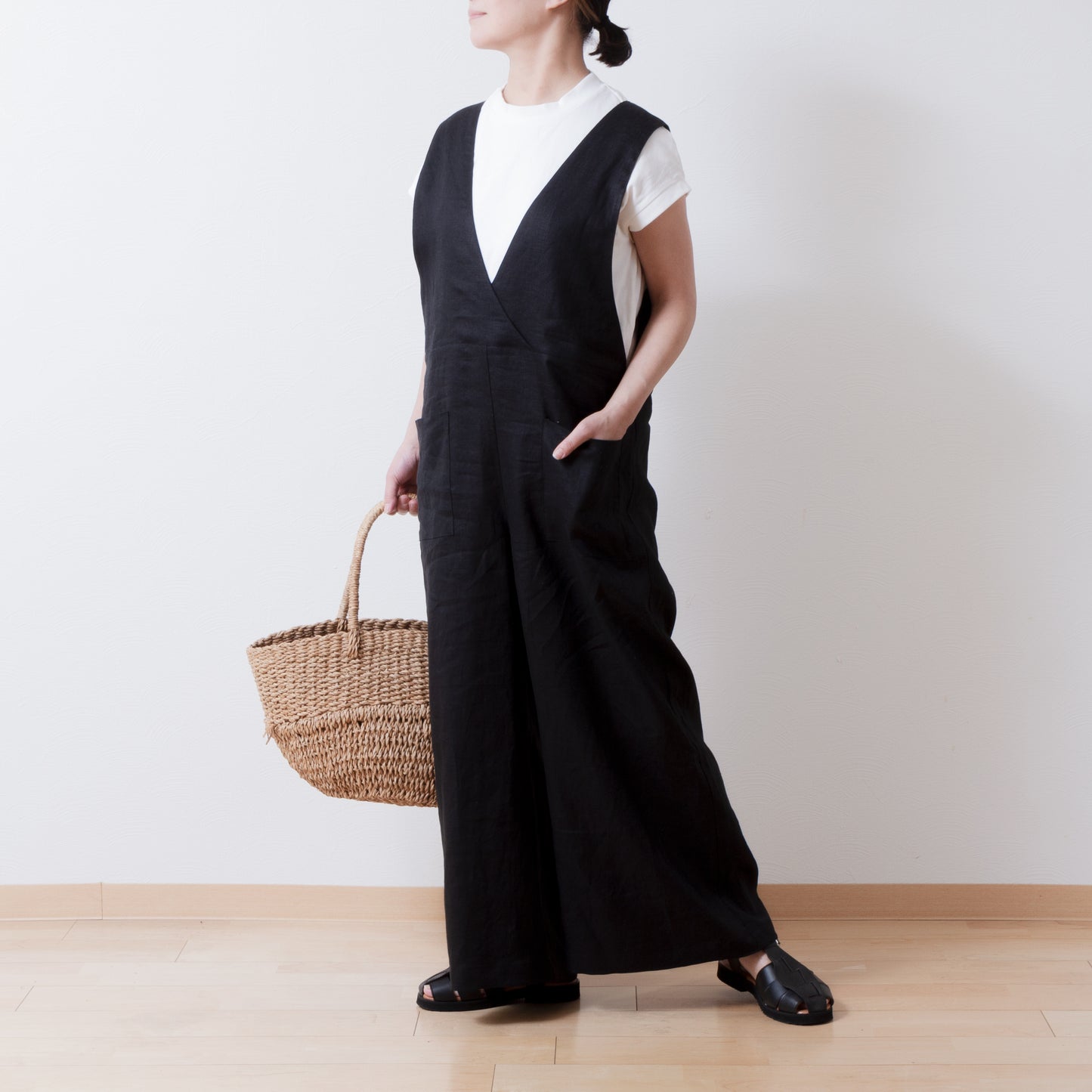 成人寬褲 - 亞麻色/黑色