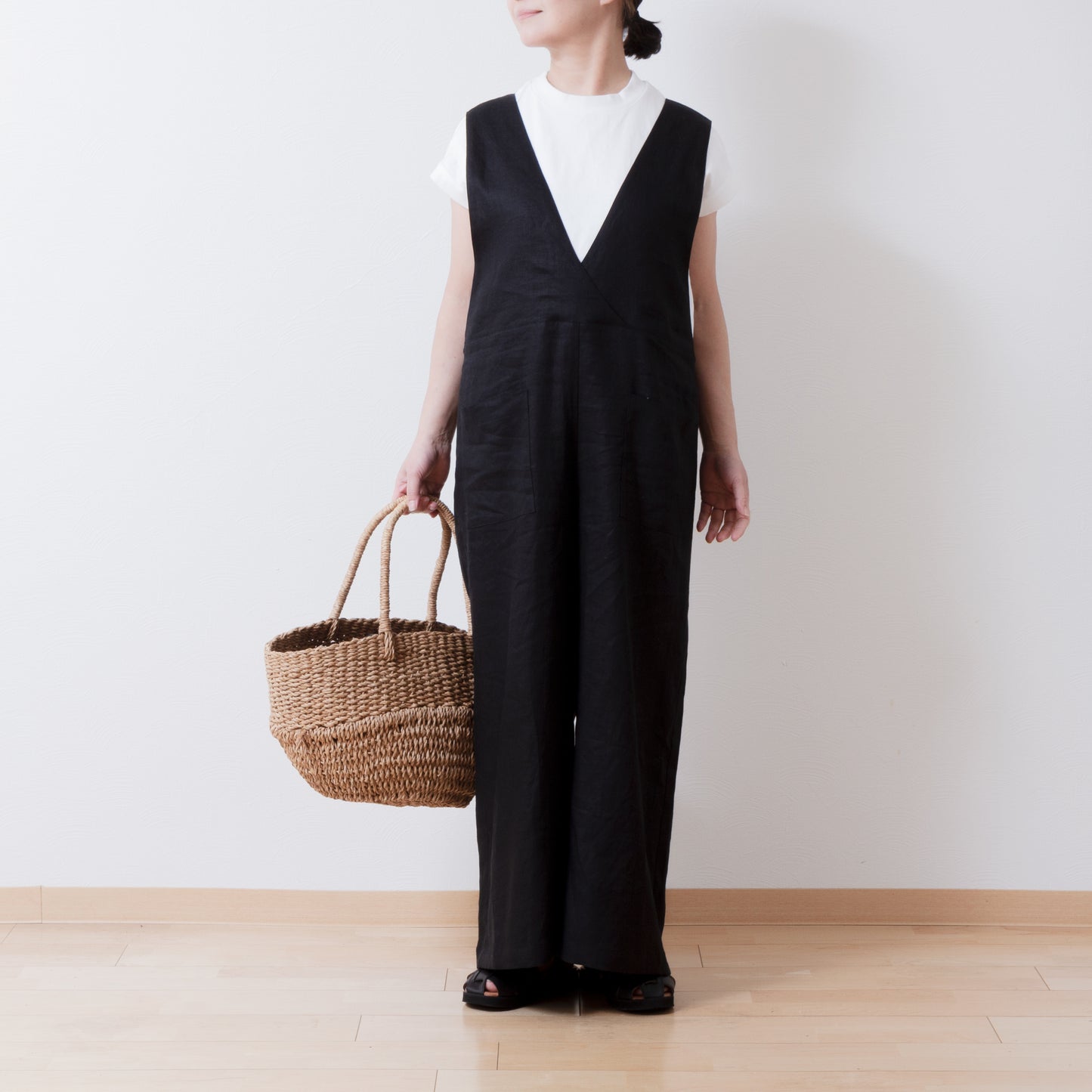 成人寬褲 - 亞麻色/黑色