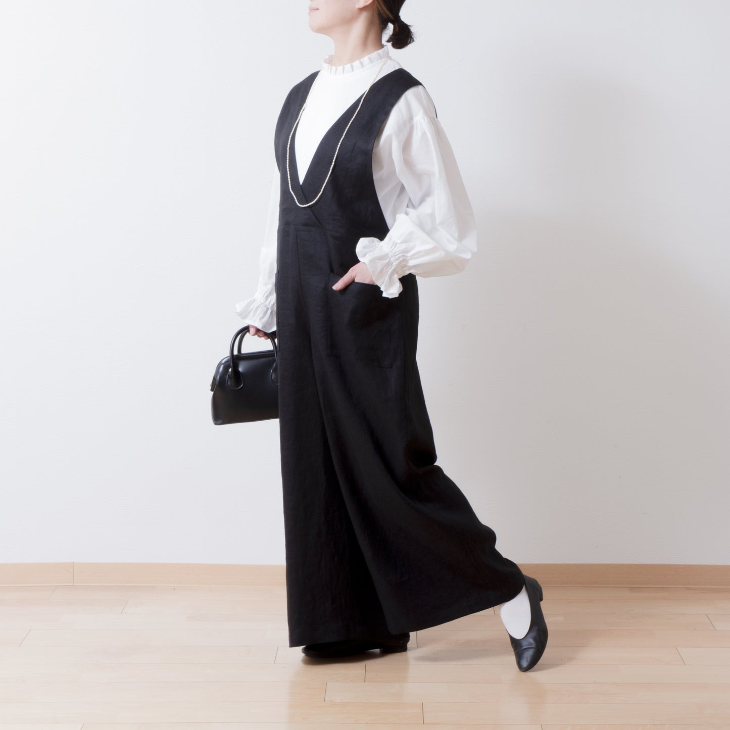 成人寬褲 - 亞麻色/黑色