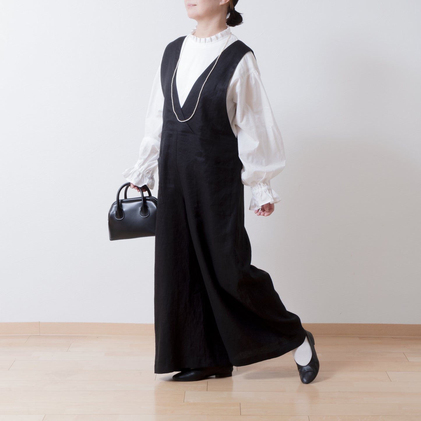 成人寬褲 - 亞麻色/黑色